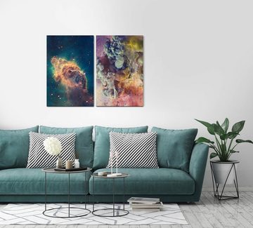 Sinus Art Leinwandbild 2 Bilder je 60x90cm Nebula Nebel Weltall Abstrakt Sterne Kunstvoll Galaxie