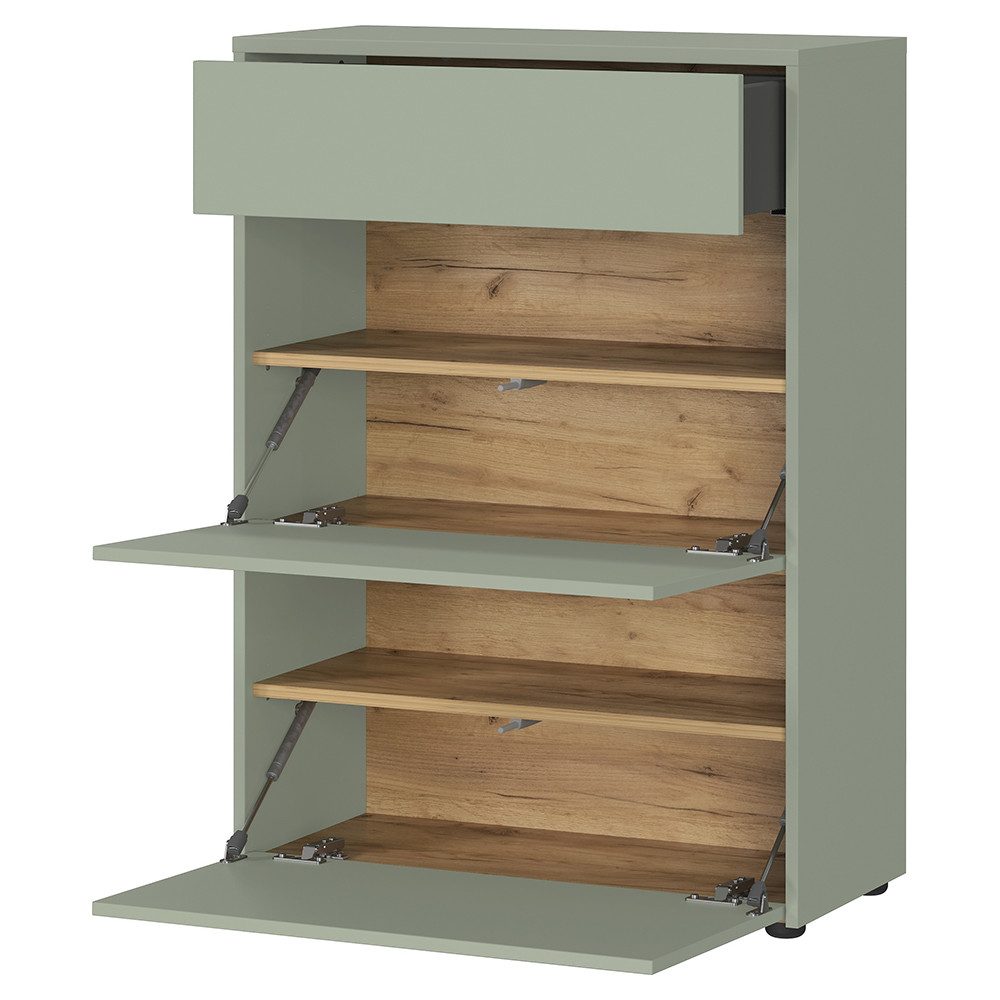 Lomadox Schuhschrank BAIANO-01 70 cm breit in grün, 1 Schublade & 2 Klappen