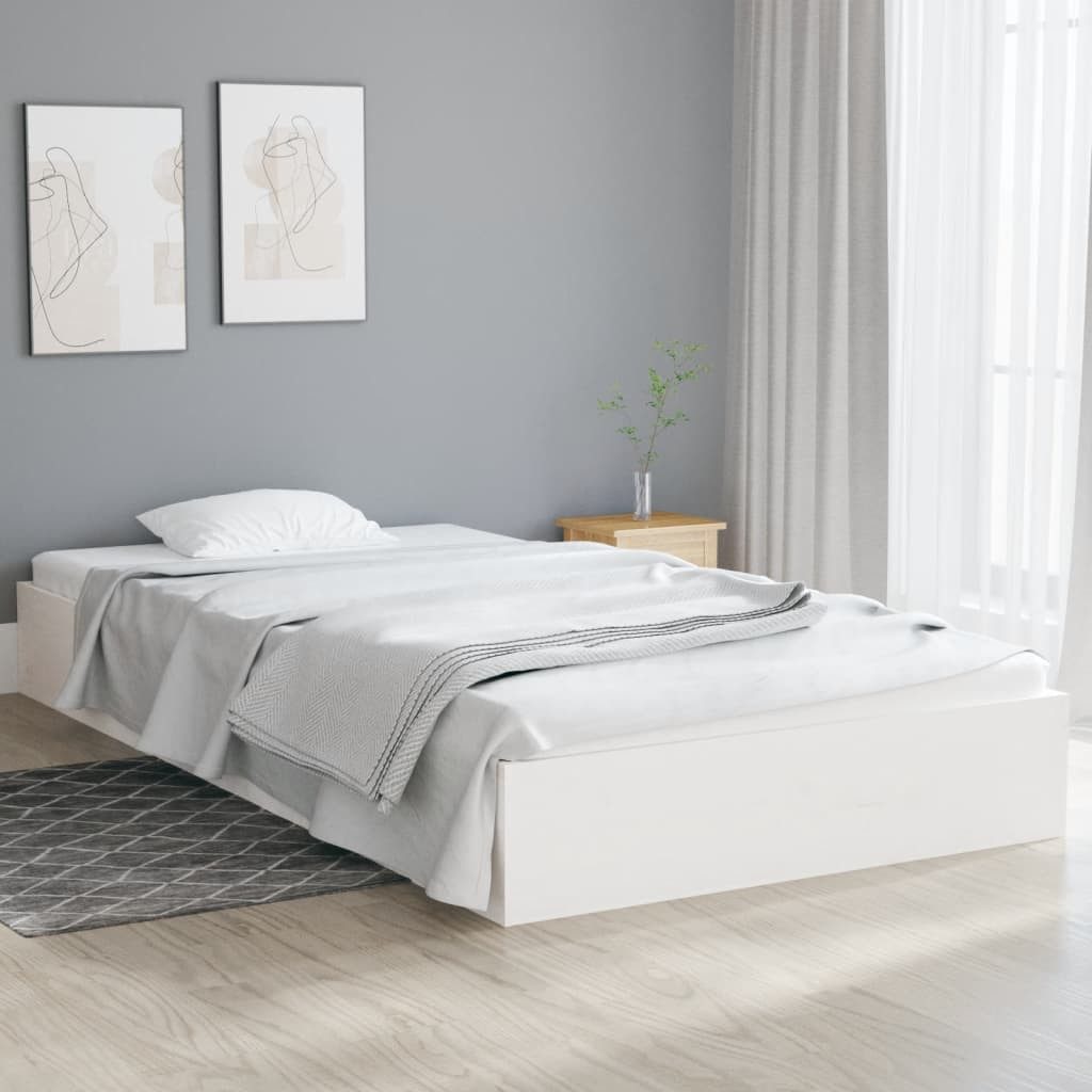 furnicato Bettgestell Weißes Einzelbett aus massivem Kiefernholz 203x102,5x23 cm (1-tlg), Stabiles Bettgestell mit Sperrholzlatten für kleine Schlafzimmer