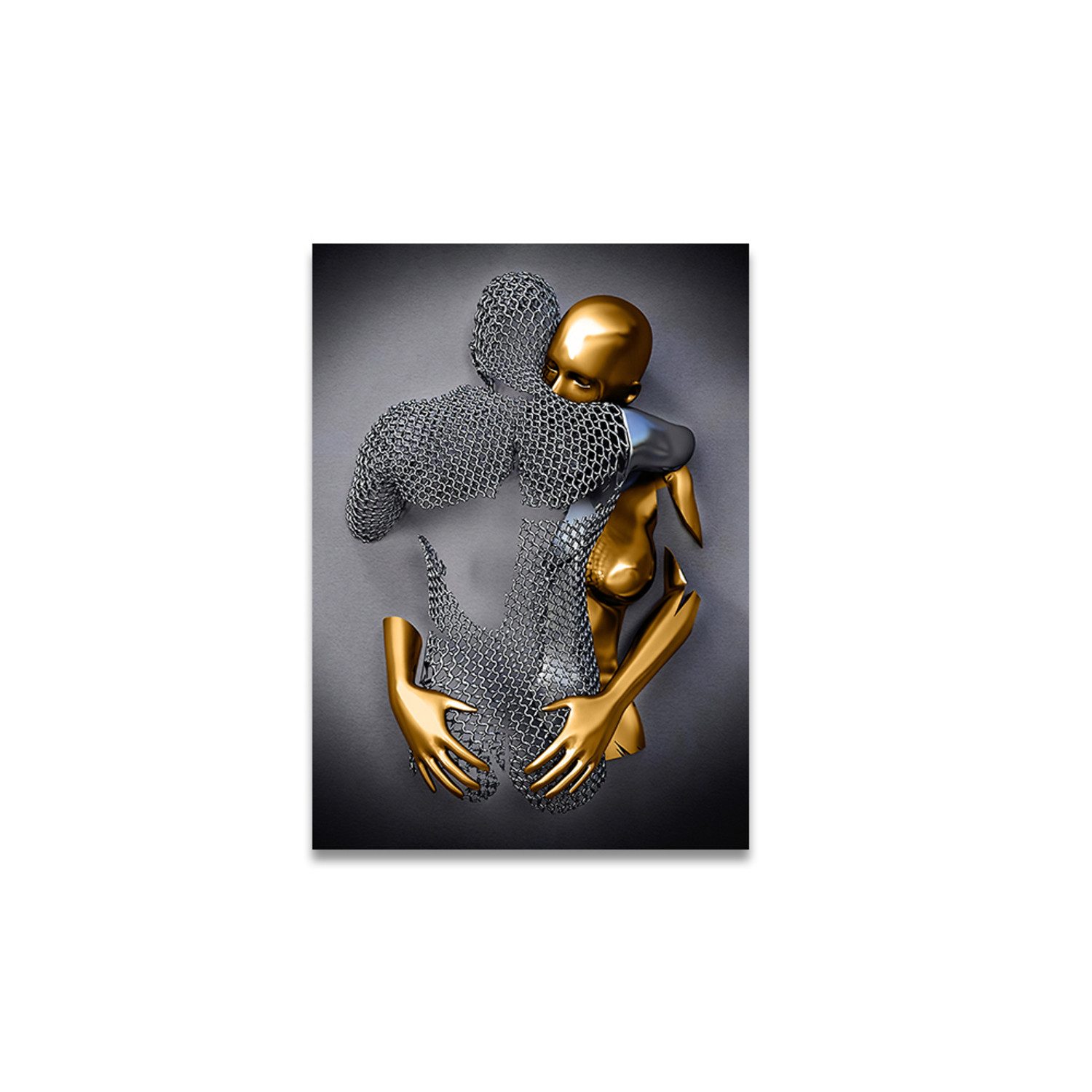 TPFLiving Kunstdruck OHNE RAHMEN, Skulpturen Liebespaar - auch im 3er Set erhältlich - (Leinwandbild XXL), Farben: Farben: Schwarz, gold - Größe: 30x40cm