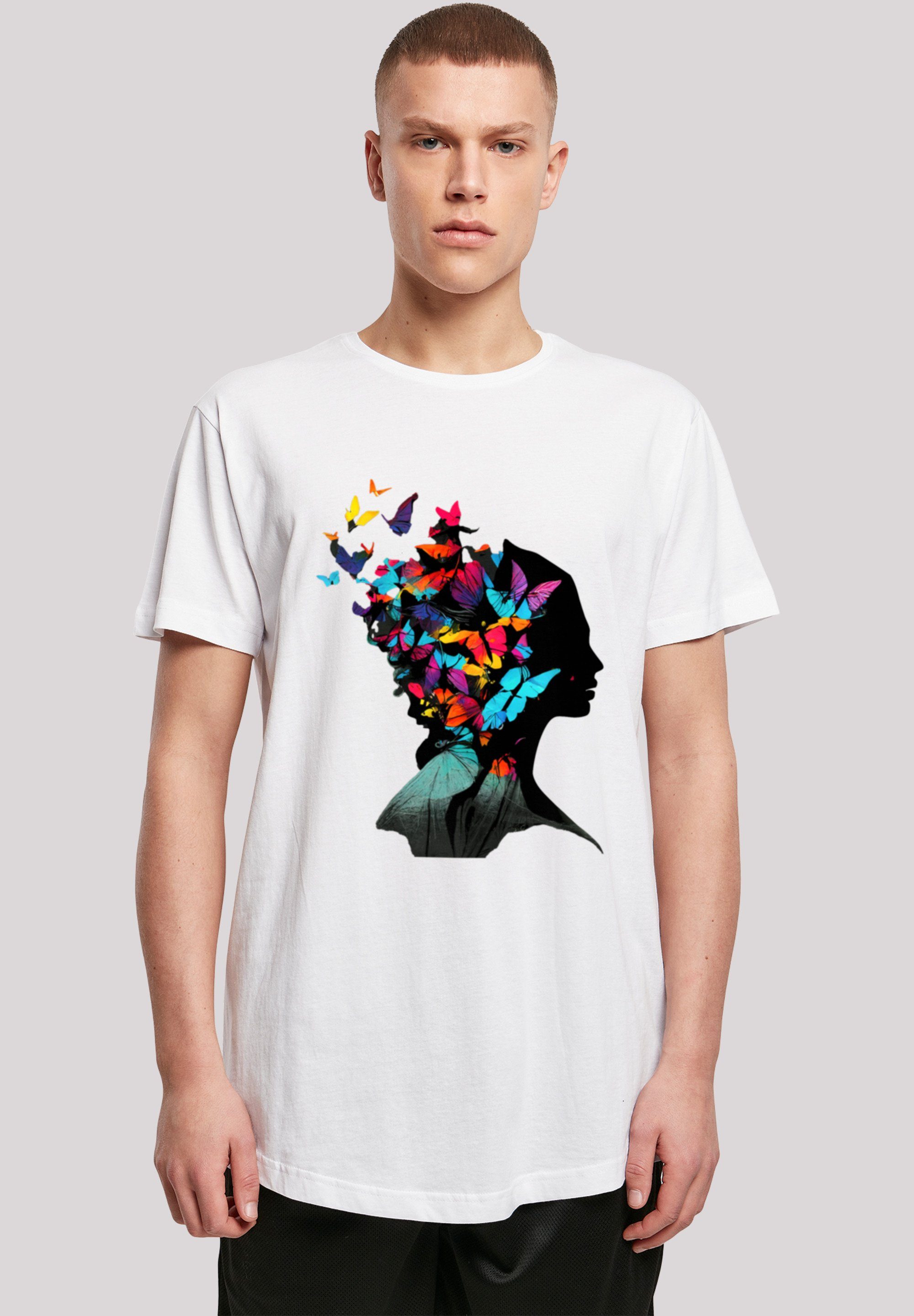 F4NT4STIC T-Shirt Schmetterling Silhouette LONG TEE Print weiß