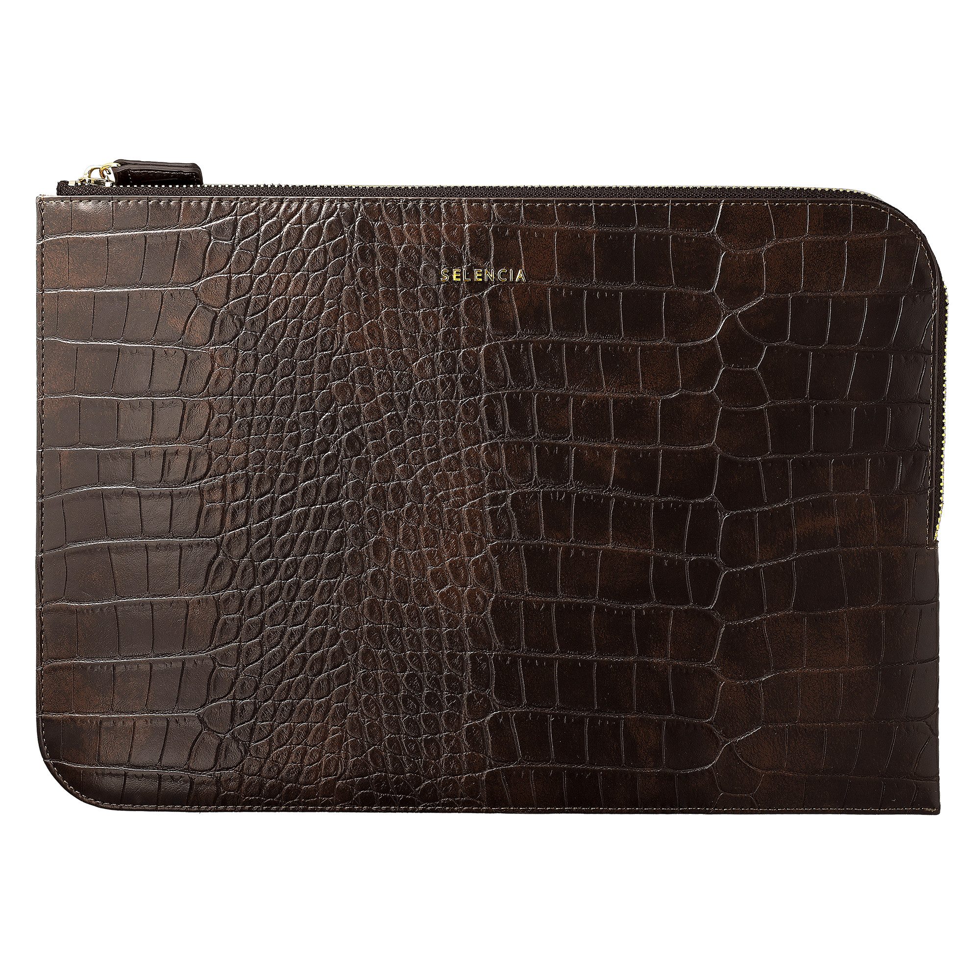 Selencia Laptop-Hülle Selencia Croco Laptop Hülle 15-16 Zoll - Laptop Sleeve - Choco Brown