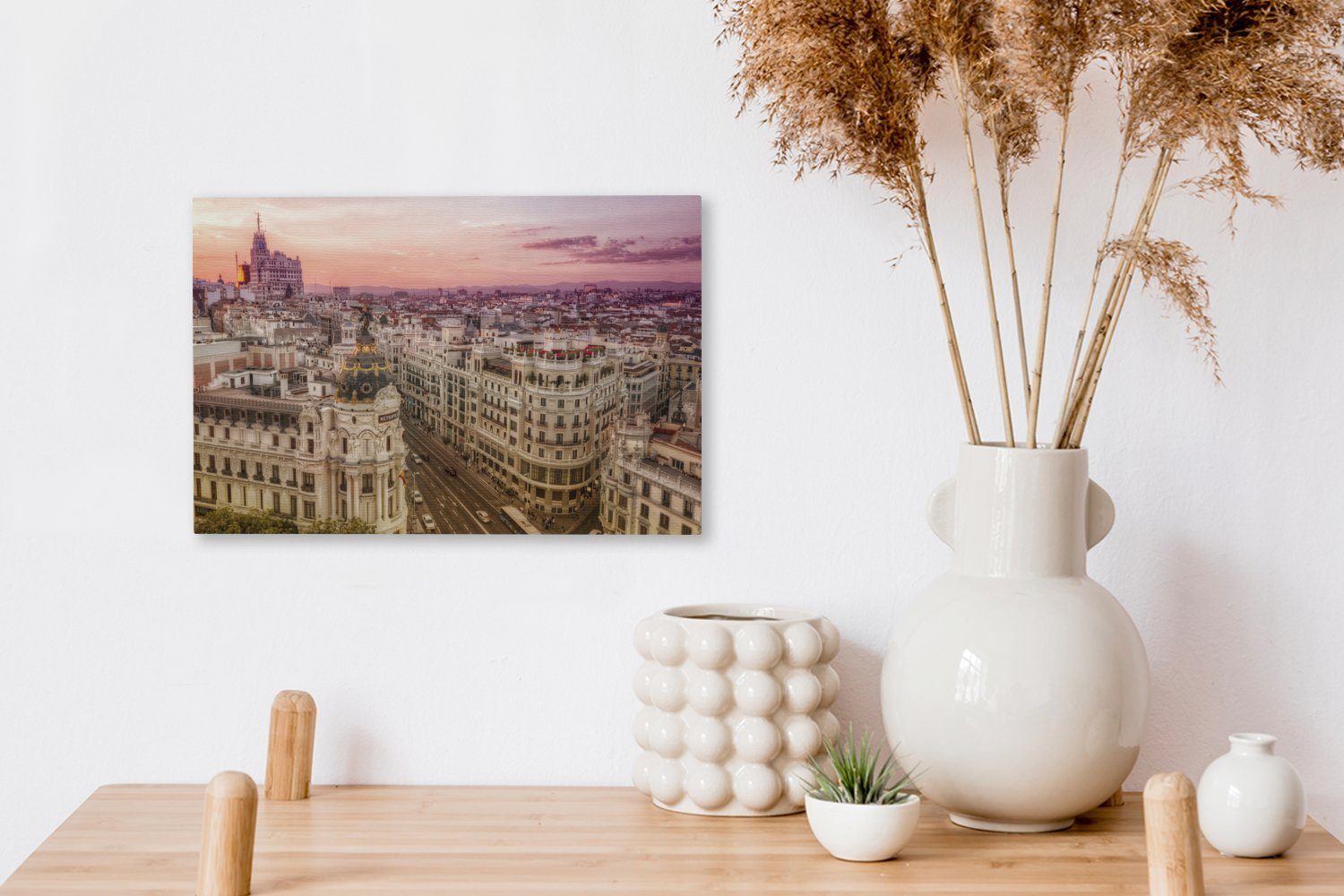 OneMillionCanvasses® Leinwandbild Skyline - Madrid Wandbild (1 Spanien, Wanddeko, St), - cm 30x20 Aufhängefertig, Leinwandbilder