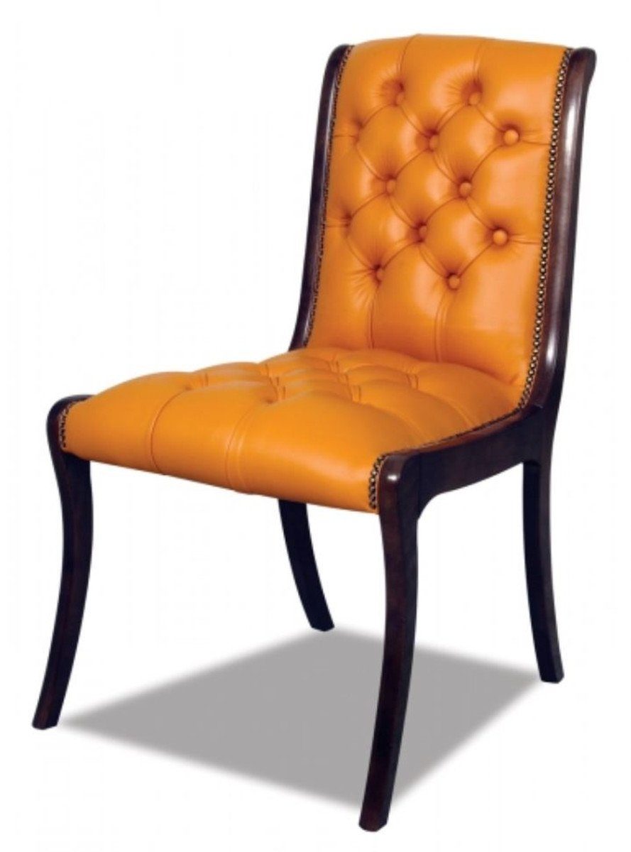 Casa Padrino Esszimmerstuhl Echtleder Esszimmerstuhl Orange / Dunkelbraun 50 x 47 x H. 95 cm - Luxus Möbel