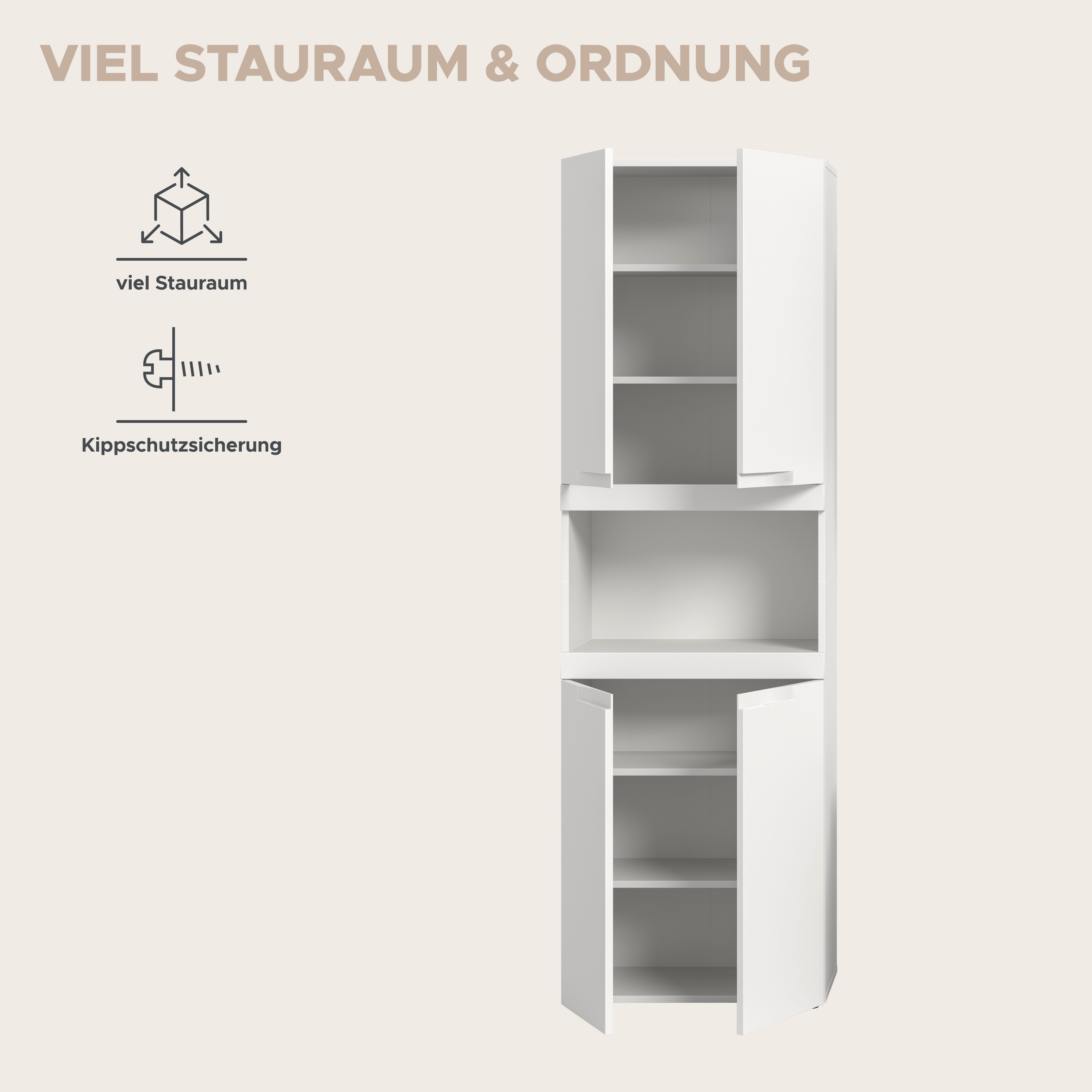 OTTO home Hochschrank MAOI, Höhe 194 cm, 4 Türen, 1 offenes Fach (insgesamt 7 Fächer, 4 Einlegeböden) Badezimmerschrank, Schrank, Badschrank, Midischrank, Bad,  – Bild 5 von 5