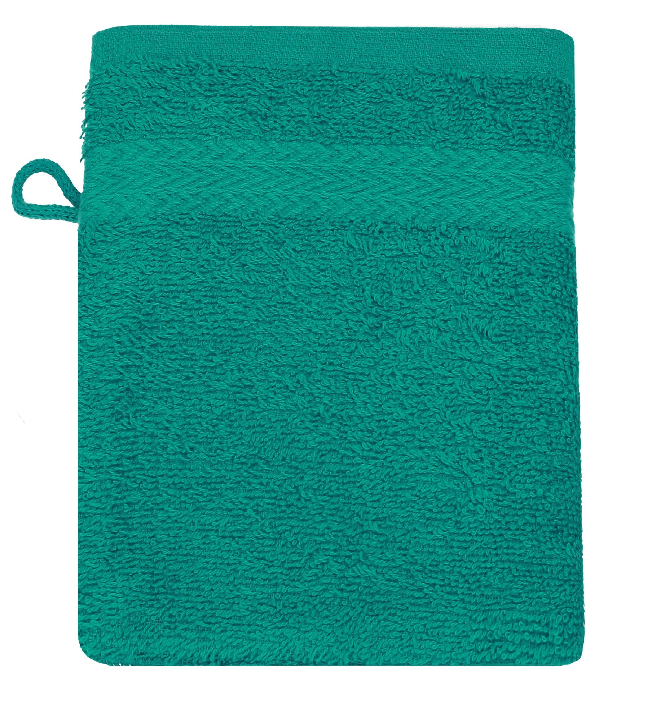 16x21 Baumwolle 100% Stück Waschlappen Set Farbe cm 10 und Waschhandschuh Dunkelbraun Waschhandschuhe smaragdgrün Premium Betz