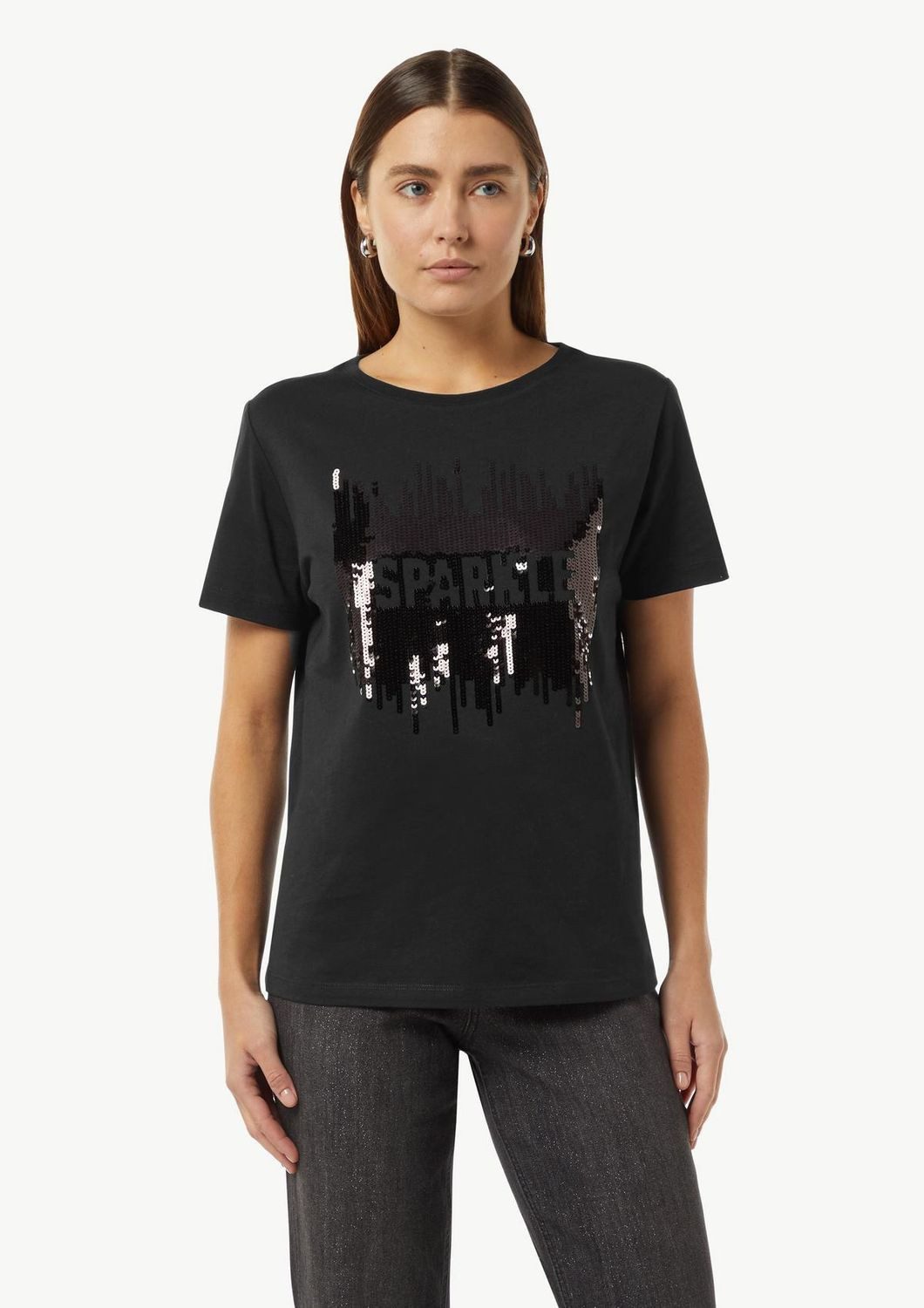 Comma T-Shirt Pailletten Rundhals-Ausschnitt, kurzarm, Regular günstig online kaufen