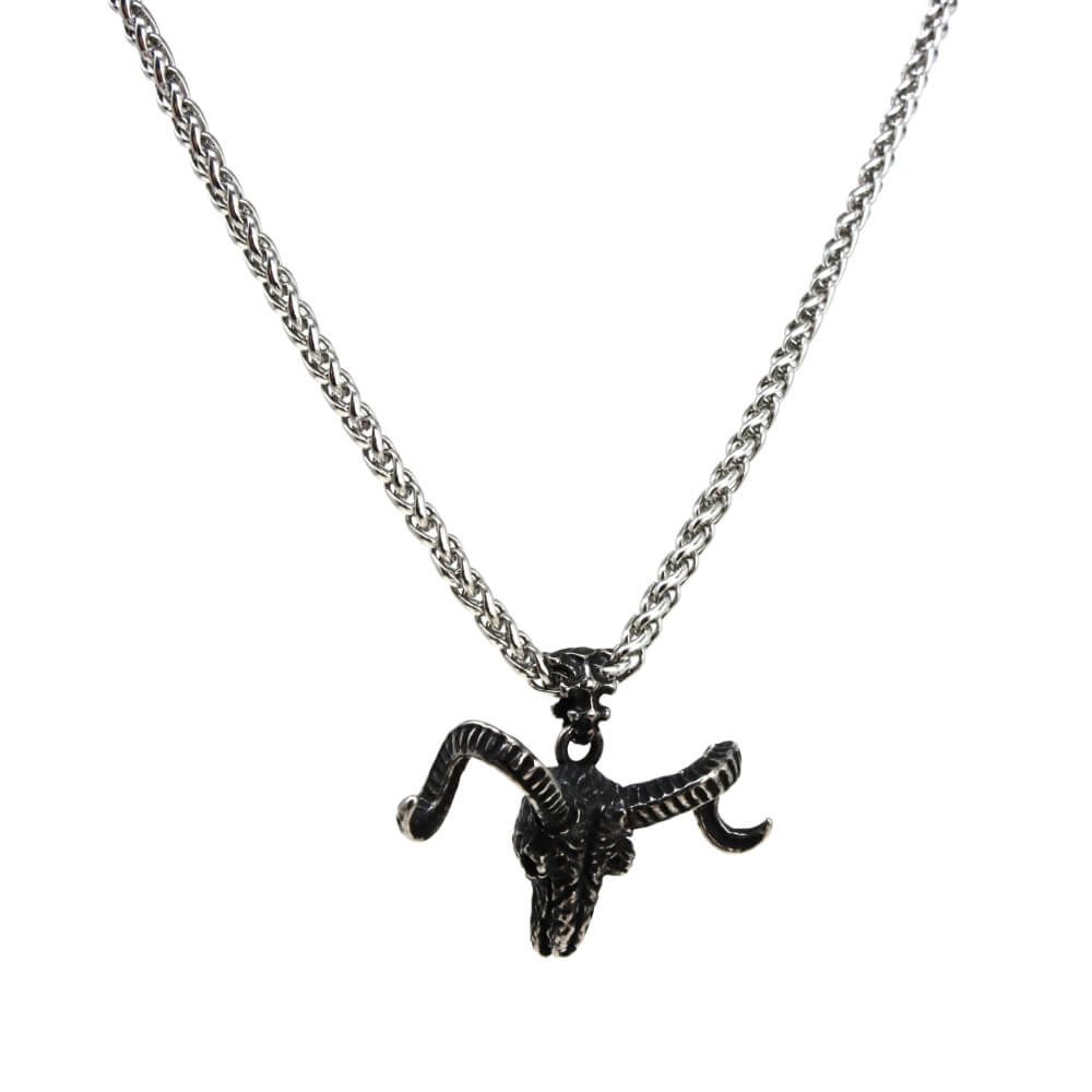 DALMARO Kette mit Anhänger Lederkette Edelstahlkette 316L DÄMON SCHAFKOPF, Herren Halskette Biker / Wikinger Kette - Schmuckbox