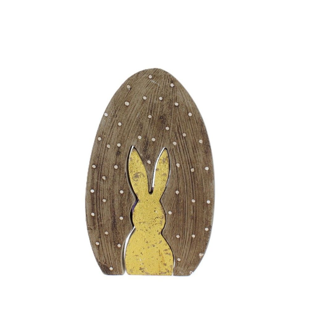 MICA Dekofigur Ei mit Hase - braun/gold - ca. 11,5 x 2,5 x 18 cm - 2-teilig