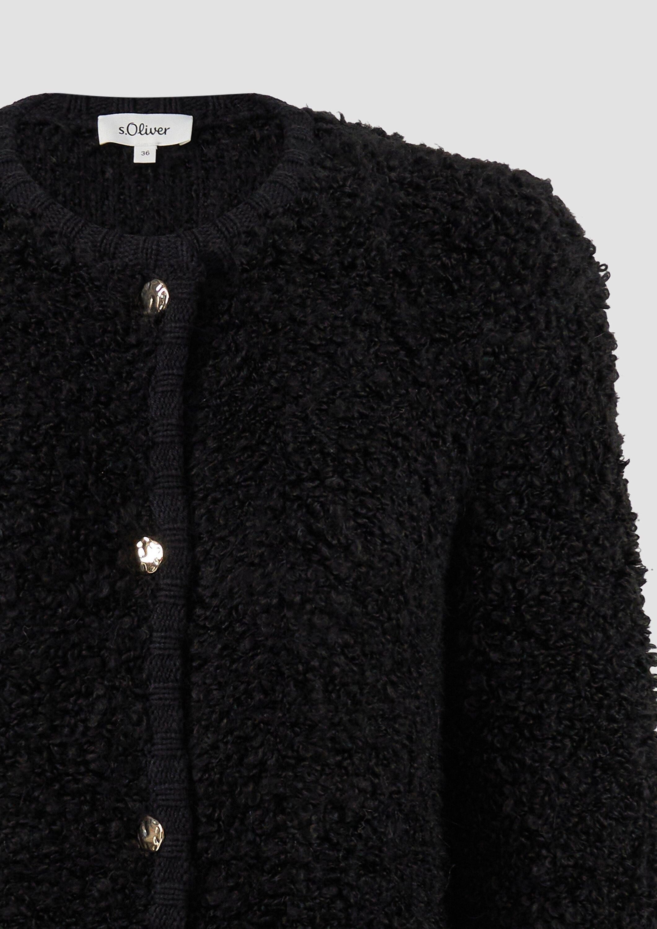 s.Oliver Cardigan Strickjacke Bouclé-Strickjacke aus Alpaka-Wollmix