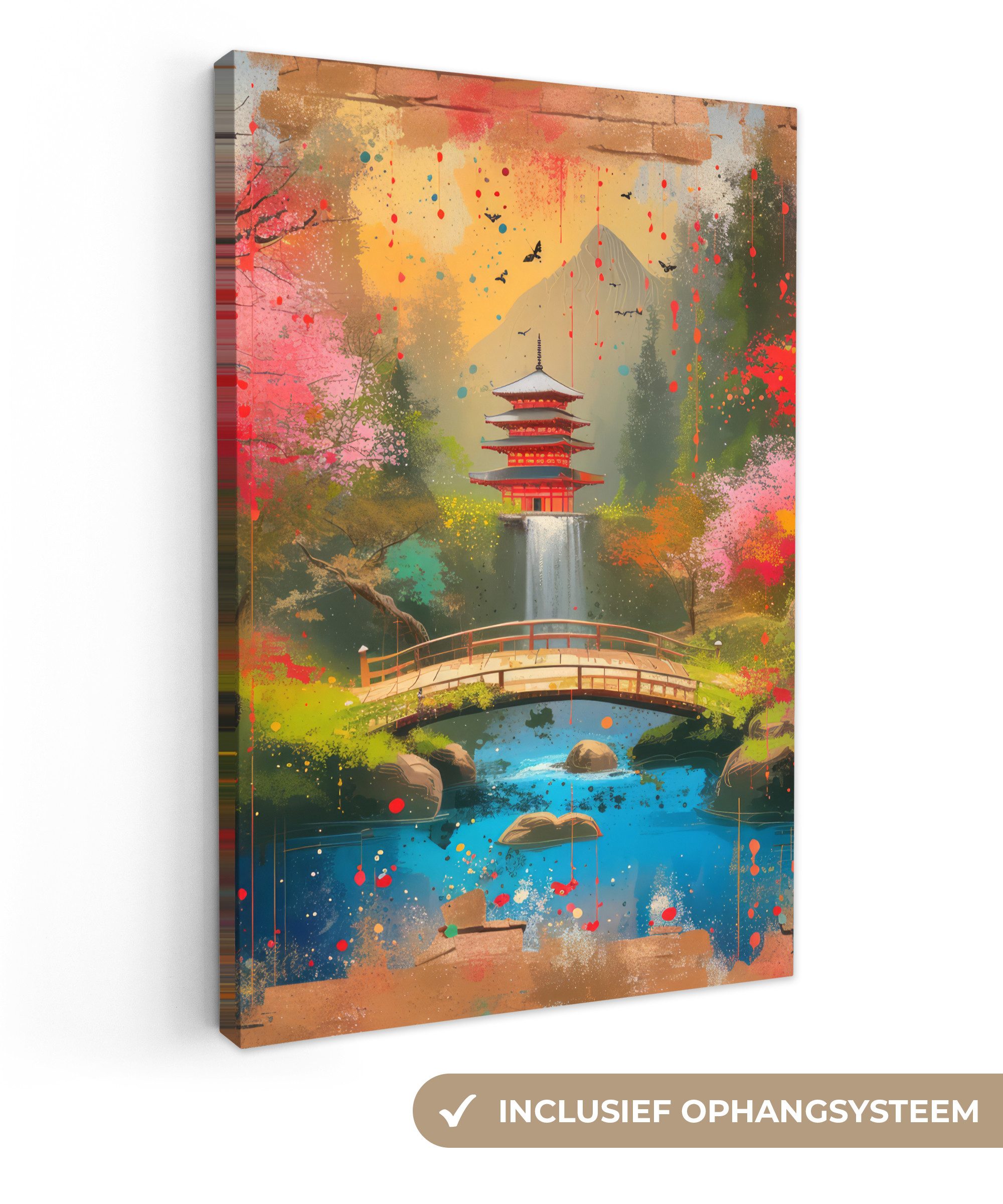 OneMillionCanvasses® Leinwandbild Graffiti - Japanischer Garten - Farbenfroh - Japan - Straßenkunst, Fotodruck (1 St), Leinwand Canvas Wandbild, Wanddekoration 20x30 cm