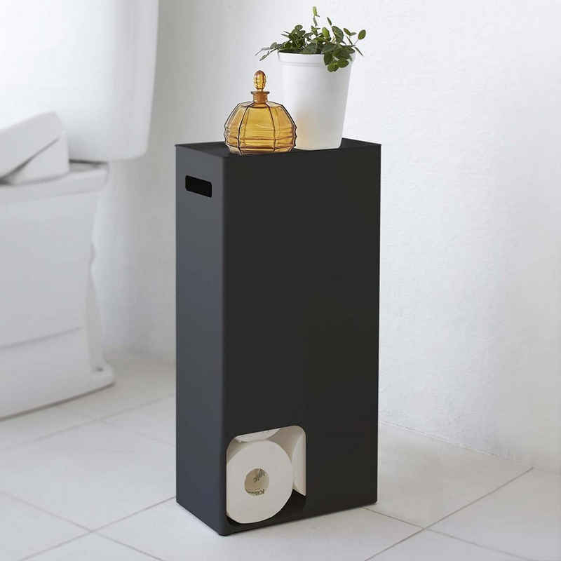 Yamazaki Toiletten-Ersatzrollenhalter "Tower" Toilettenpapier-Vorratsbehälter aus Metall 23x48x12cm, Toilettenpapierständer, Aufbewahrung für 8 Rollen, stehend mit Ablage