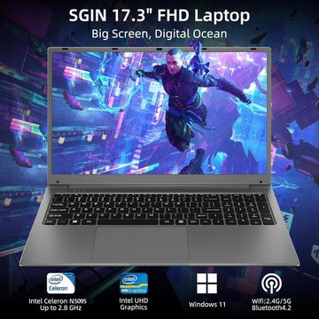 SGIN N5095, 5000 mAh,HD IPS, 2 x USB 3.0 Notebook (Intel, Celeron N5095, 512 GB SSD, mit lebendigen Farben klaren Details,einem breiten Betrachtungswinkel)