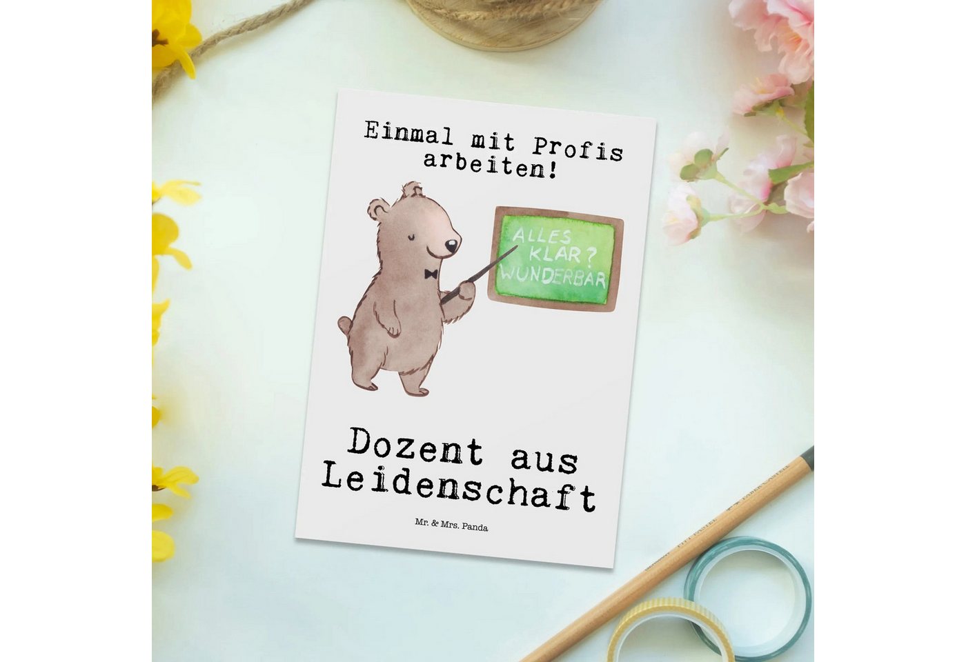 Thumbnail - Mr. & Mrs. Panda Postkarte Dozent Leidenschaft - Weiß - Geschenk, Tutor, Mitarbeiter, Unterricht, Lustige Sprüche
