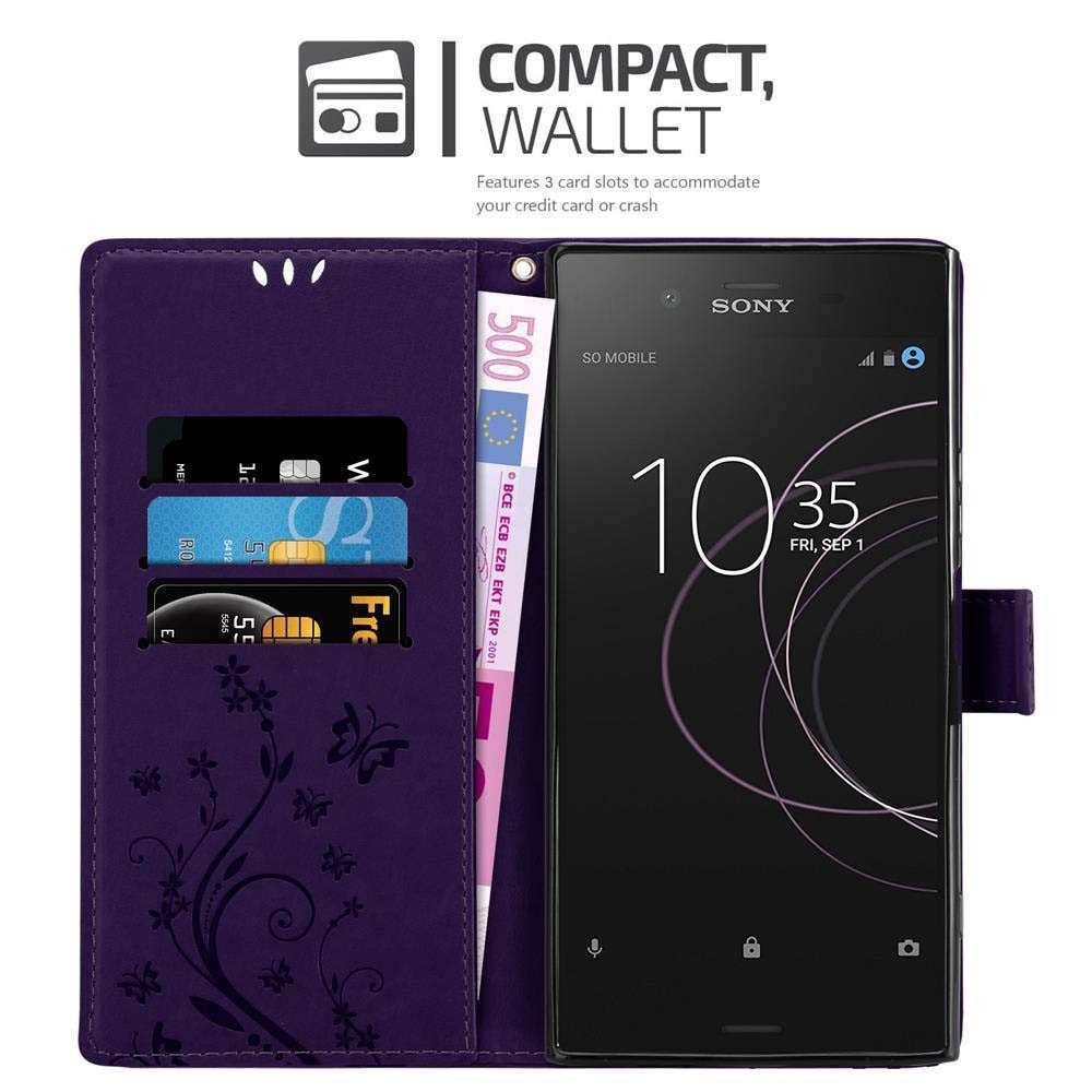 Cadorabo Handyhülle für Sony Xperia XZ1 Hülle Sony Xperia XZ1, Hülle Schutzhülle Blumen Flower mit Standfunktion Kartenfach Magnet