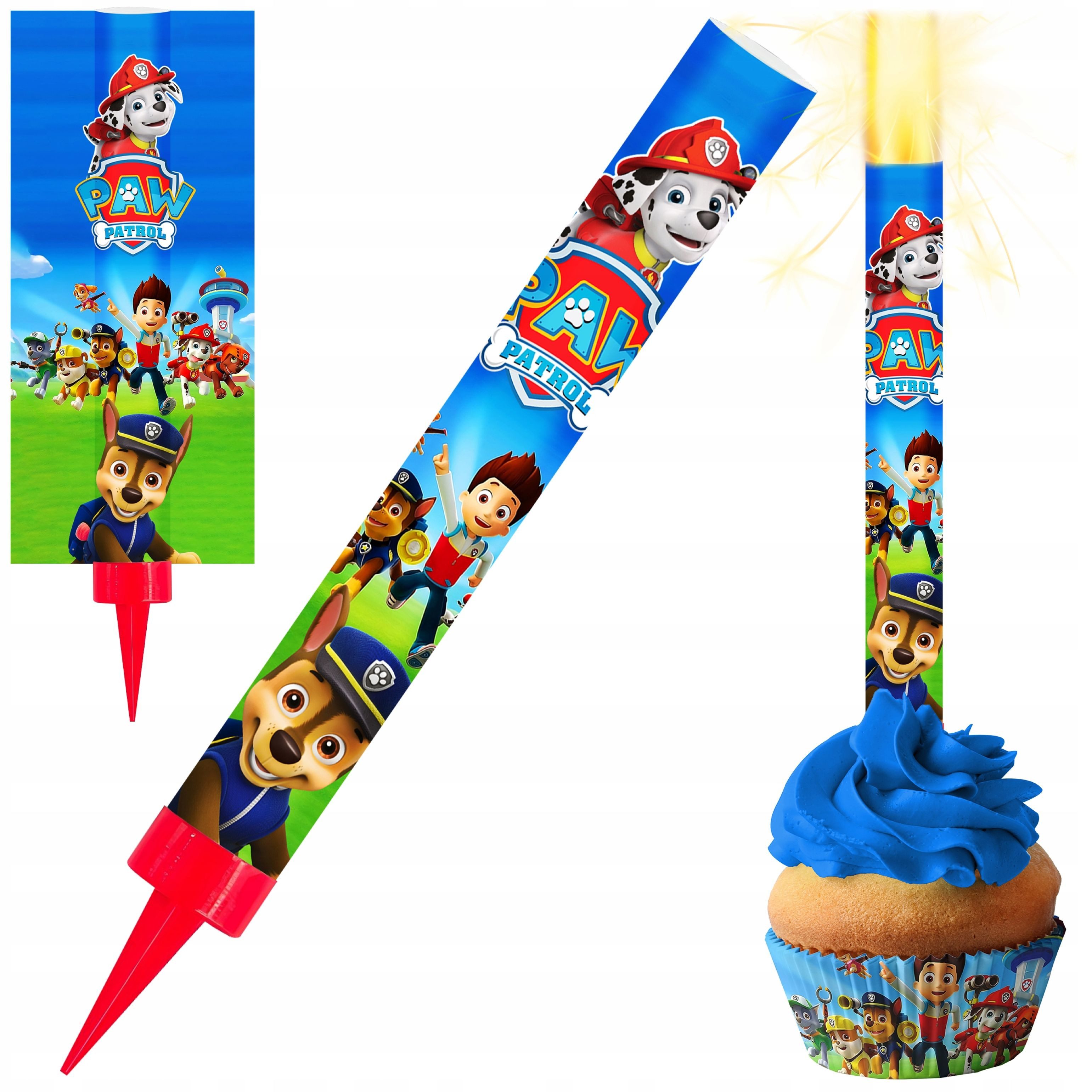 PAW PATROL Tortenstecker Tortenfontäne Paw Patrol 12cm – Chase & Marshall Party Kerze, (1-tlg)