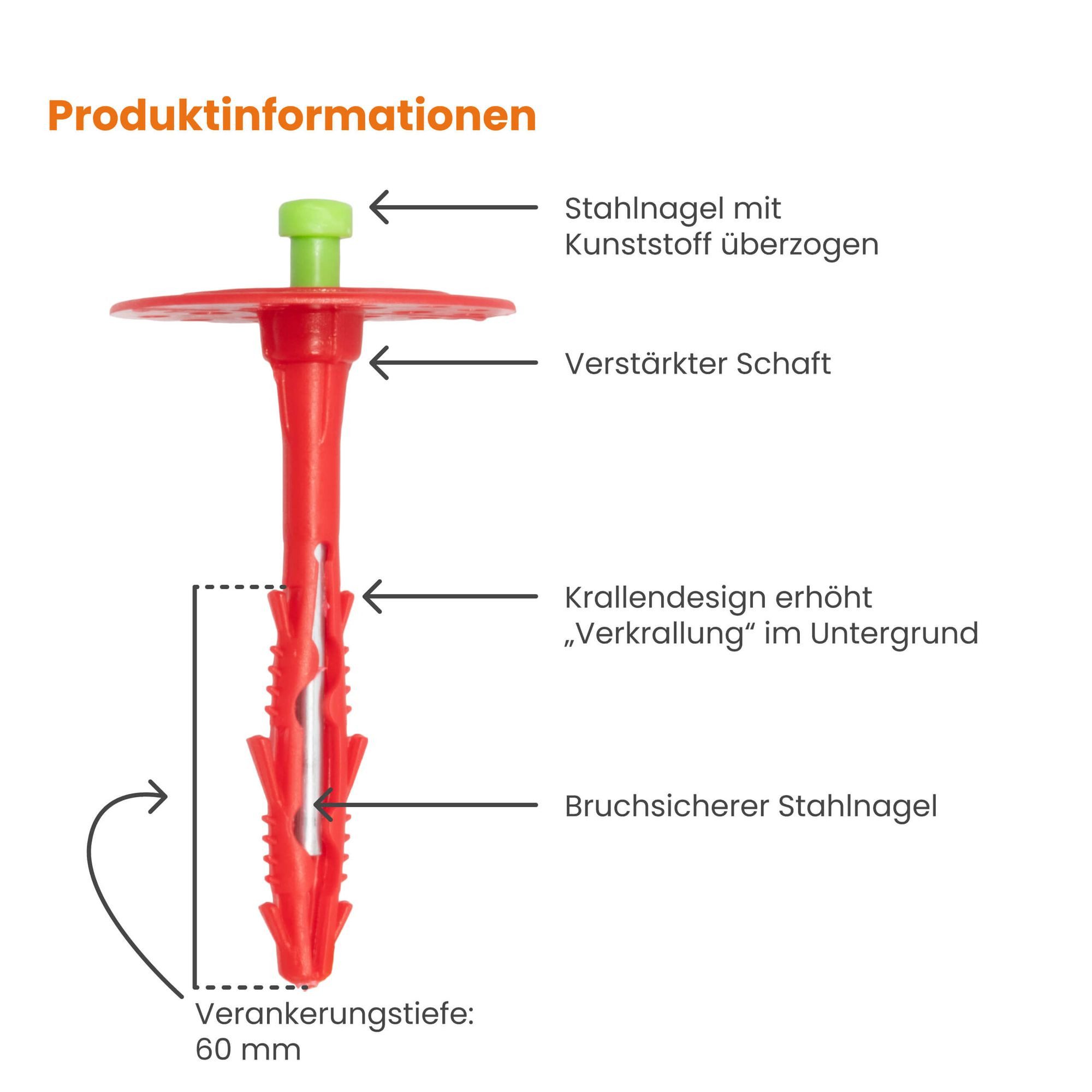 PROTEKTOR Schrauben- und Dübel-Set Dämmstoffdübel Ø8mm, Schlagdübel mit Stahlnagel für WDVS, (Dämmstoffdübel 100 Stück Ø8x100mm, 100 St., Fassadendübel für WDVS und zur Befestigung von Fassadendämmung), ETA-zertifizierte Schlagdübel Tellerdübel für alle Nutzungskategorien