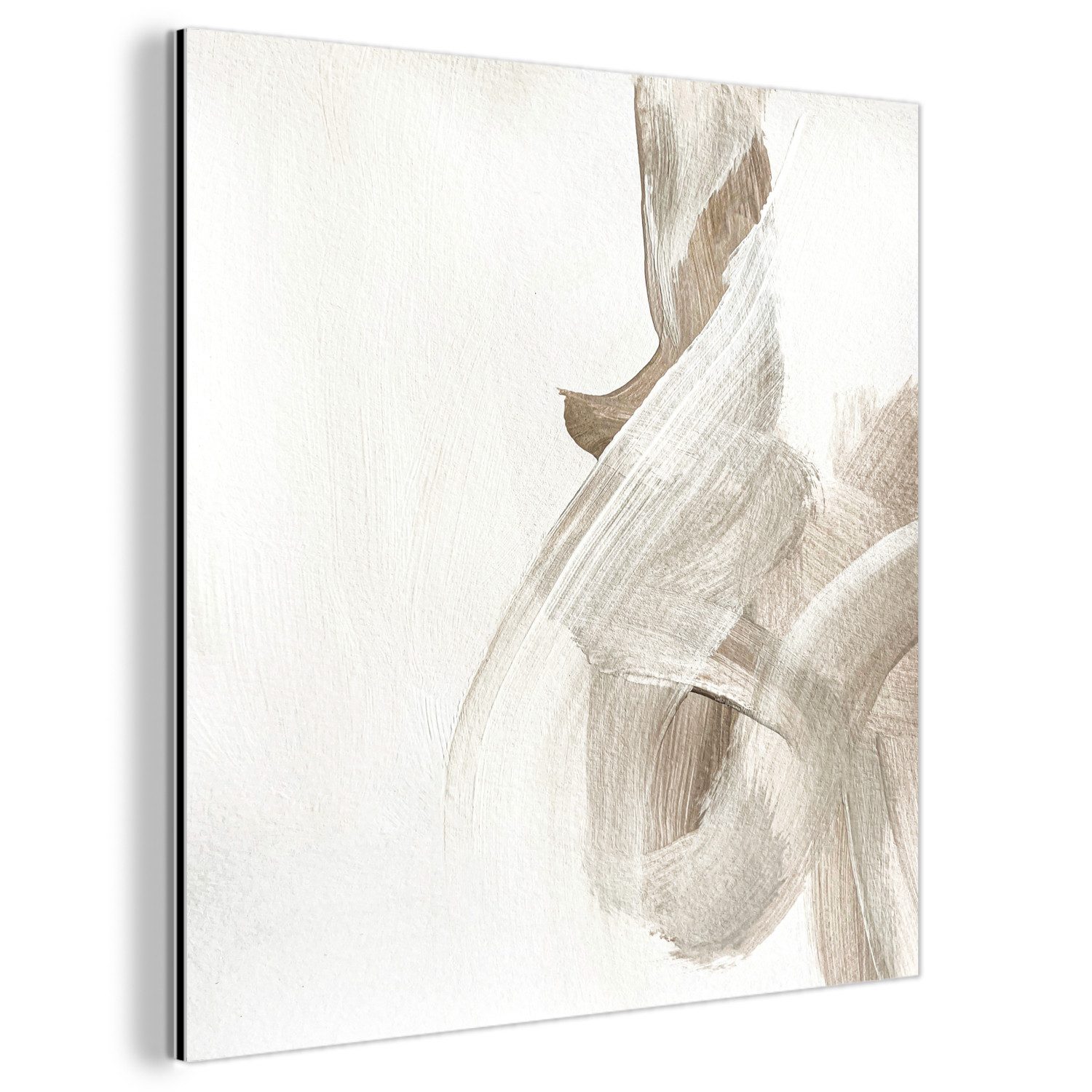 MuchoWow Metallbild Abstrakt - Moderne Kunst - Beige, Inkl. Aufhängung, Alu-Dibond-Druck, Wandbild aus Metall, Aluminium deko, 20x20 cm