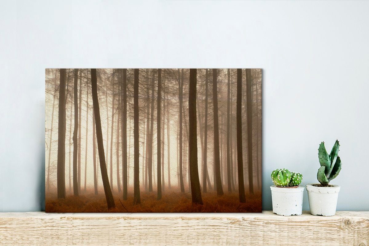 OneMillionCanvasses® Leinwandbild Wald - Nebel Baum, - Wanddeko, cm Wandbild (1 30x20 St), Leinwandbilder, Aufhängefertig