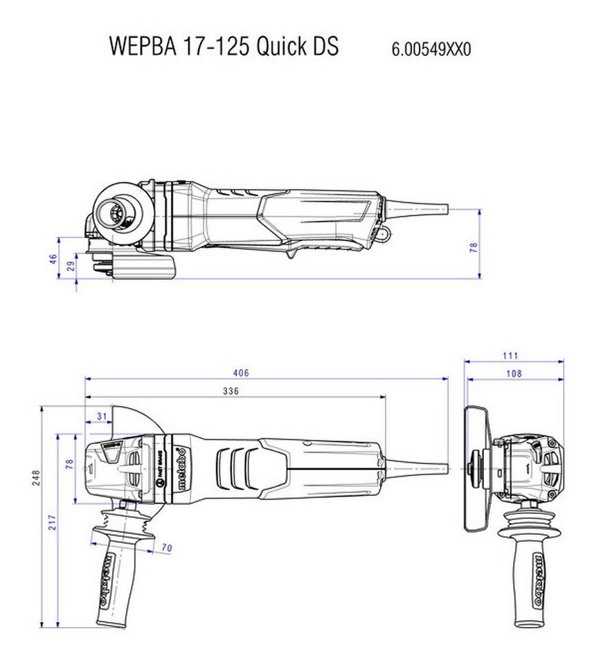metabo Winkelschleifer WEPBA 19-125 Q Karton U/min, max. 11000 DS, M-Brush im
