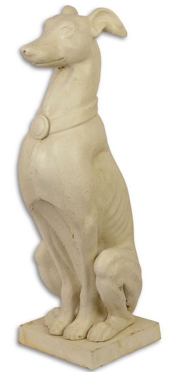 Casa Padrino Skulptur Gartendeko Skulptur Hund Antik Cremefarben 20,5 x 26 x H. 65,9 cm - Gusseisen Dekofigur