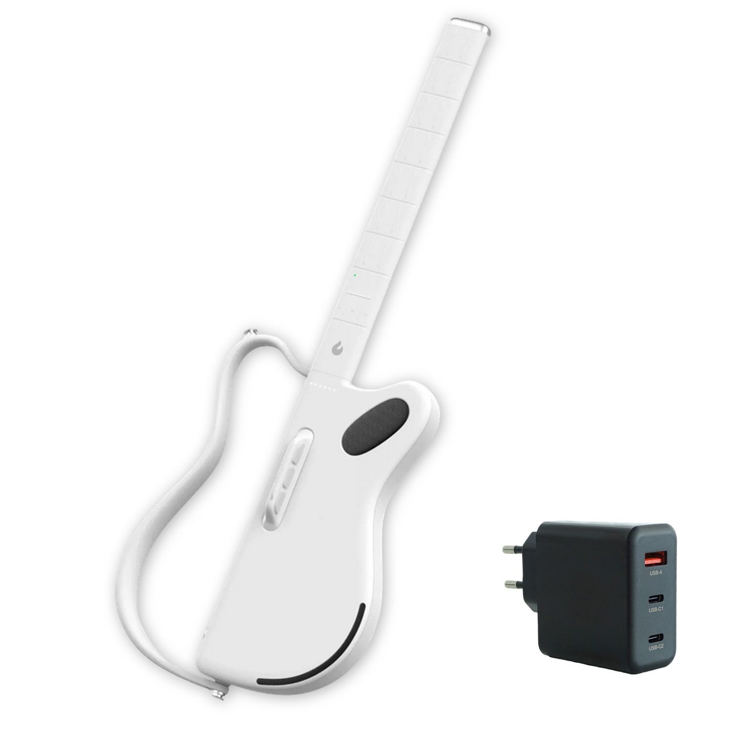 Lava Music Westerngitarre Lava Music Gitarre Genie Smart-Gitarre Weiss mit Ladegerät, Vorteils-Set mit Ladegerät, 6.35 mm Klinke, 3.5 mm Klinke, USB Type-C, 1-St., Smart-Gitarre