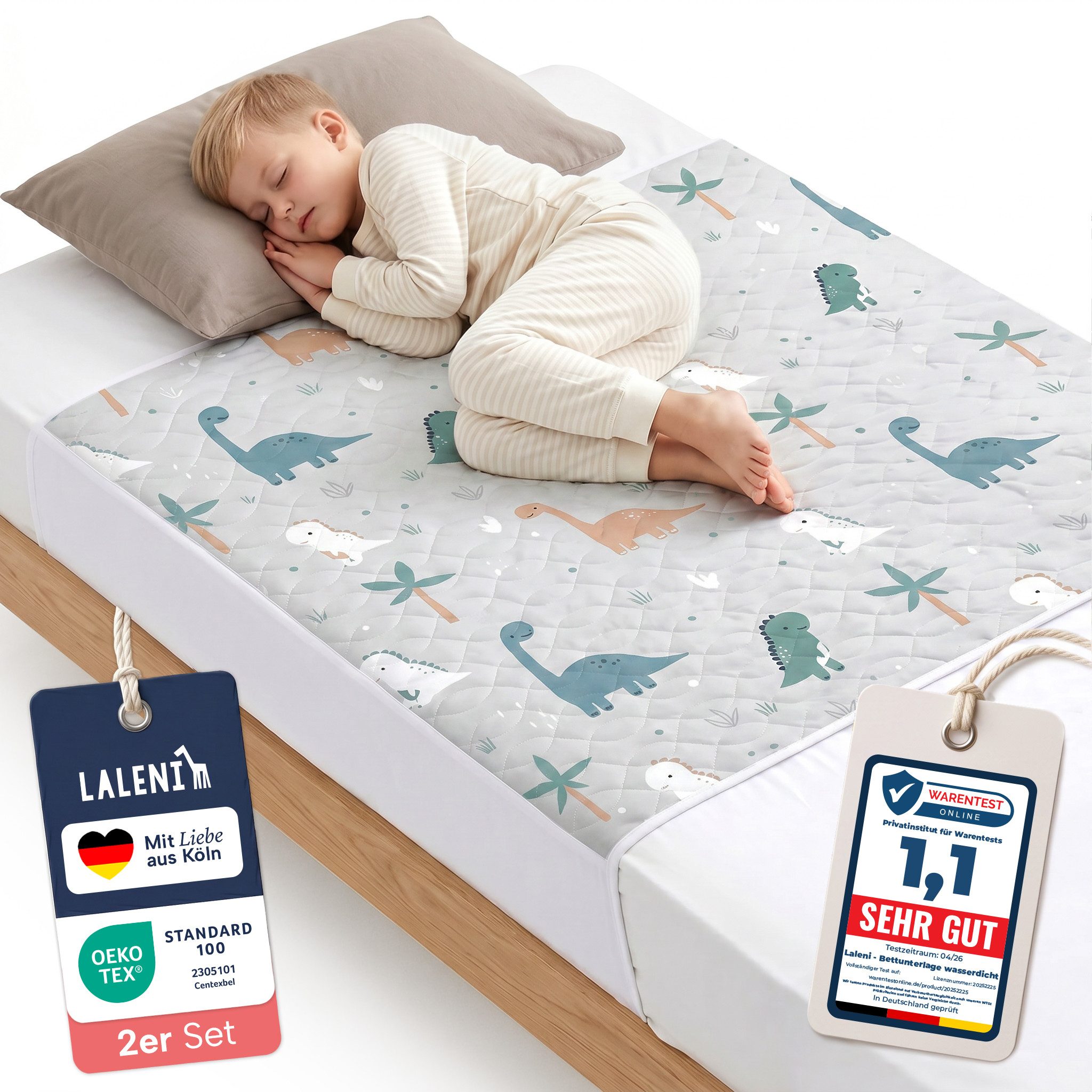 Matratzenauflage Bettunterlage wasserdicht Kinder, knisterfreie Matratzenauflage Laleni, mit rundum Gummizug oder seitliche Einstecklaschen