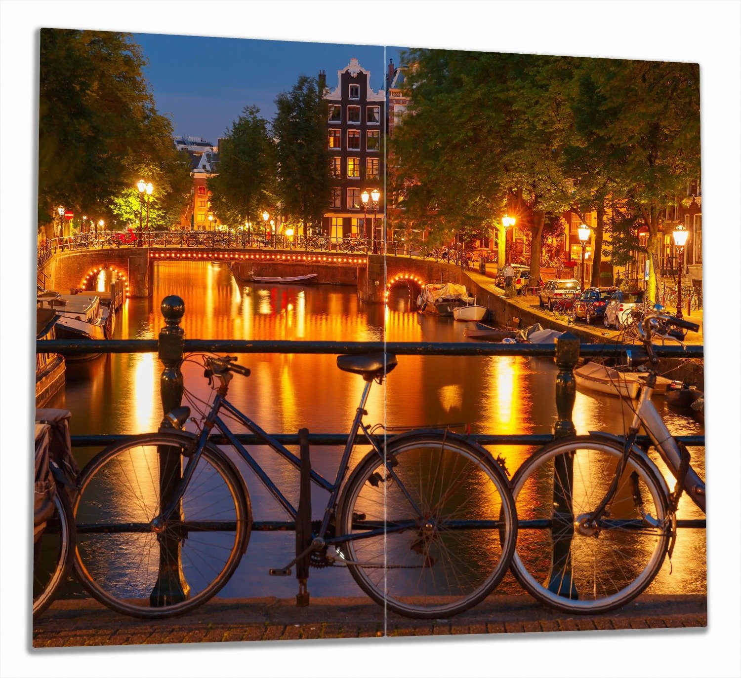 inkl. Herd-Abdeckplatte Fahrräder, Amsterdam - Wallario Nacht tlg., 2 5mm Brücken ESG-Sicherheitsglas, und Größen bei Noppen), (Glasplatte, verschiedene