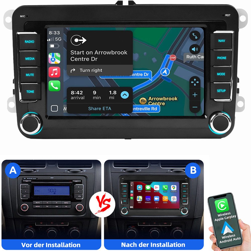ESSGOO Für VW GOLF 5 6 Plus Touran Tiguan Caddy Passat Polo Carplay Autoradio (RDS, Digitalradio (DAB), FM, AM, Carplay Android Auto Blurtooth Navigationsgeräte)