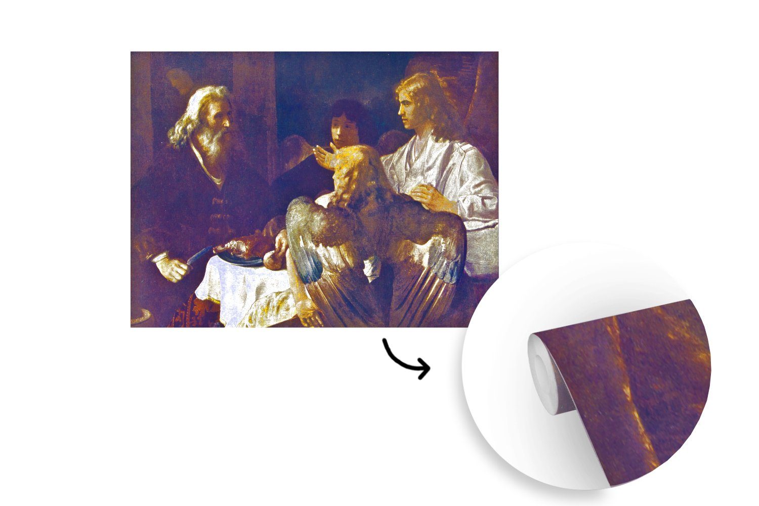 MuchoWow Fototapete für Montagefertig Engel Wohnzimmer, (6 van und St), bedruckt, Matt, Tapete - Wandtapete Rembrandt Abraham Rijn, die Vinyl