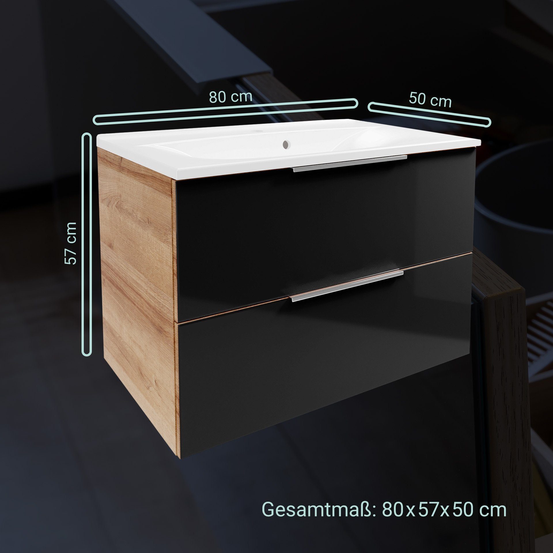 FACKELMANN Waschbeckenunterschrank B.Brillant Waschbeckenunterschrank + weißem Waschbecken aus Gussarmor