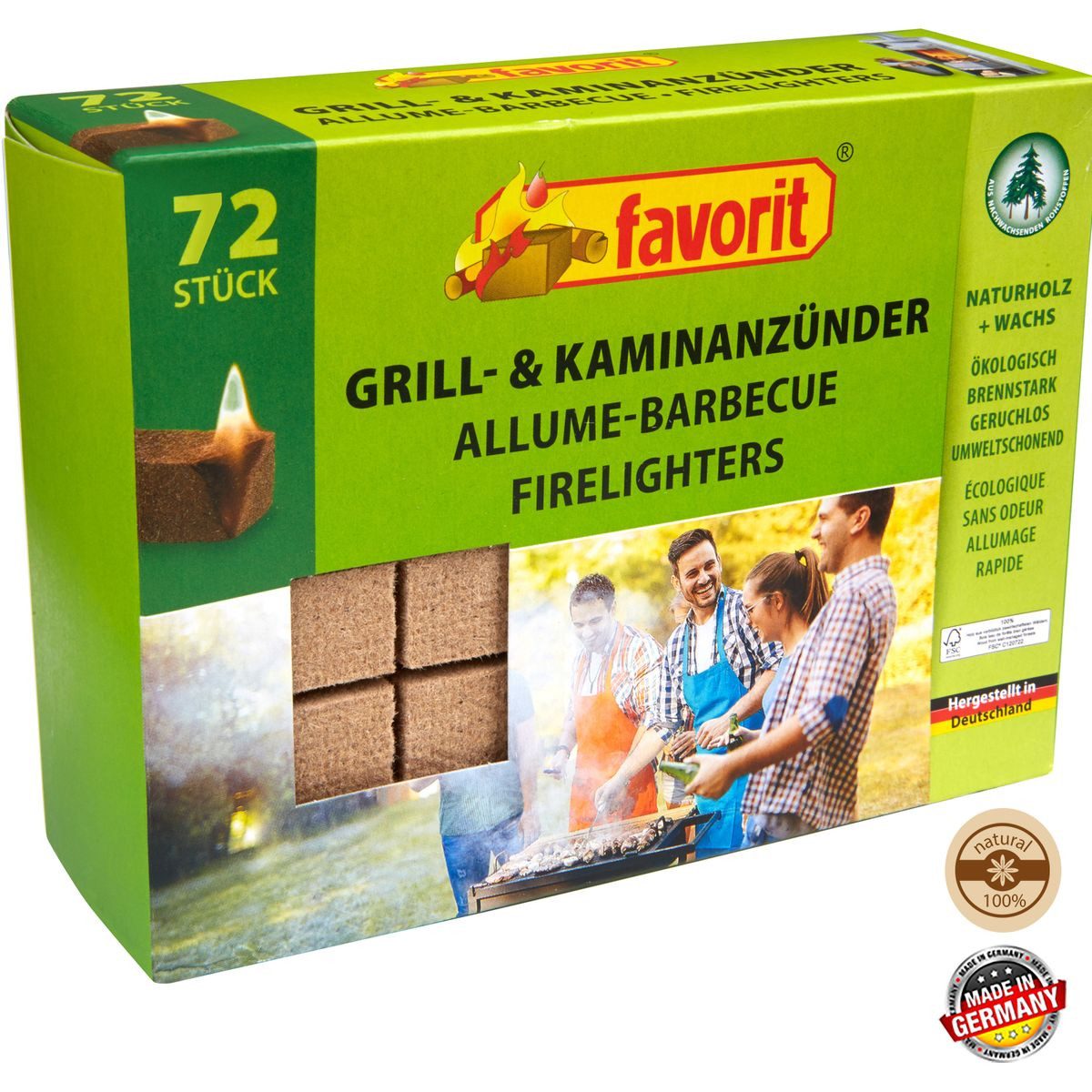 ALSCHU Grillanzünder Grill- und Kaminanzünder aus Naturholz 72 Stück Anzündwürfel
