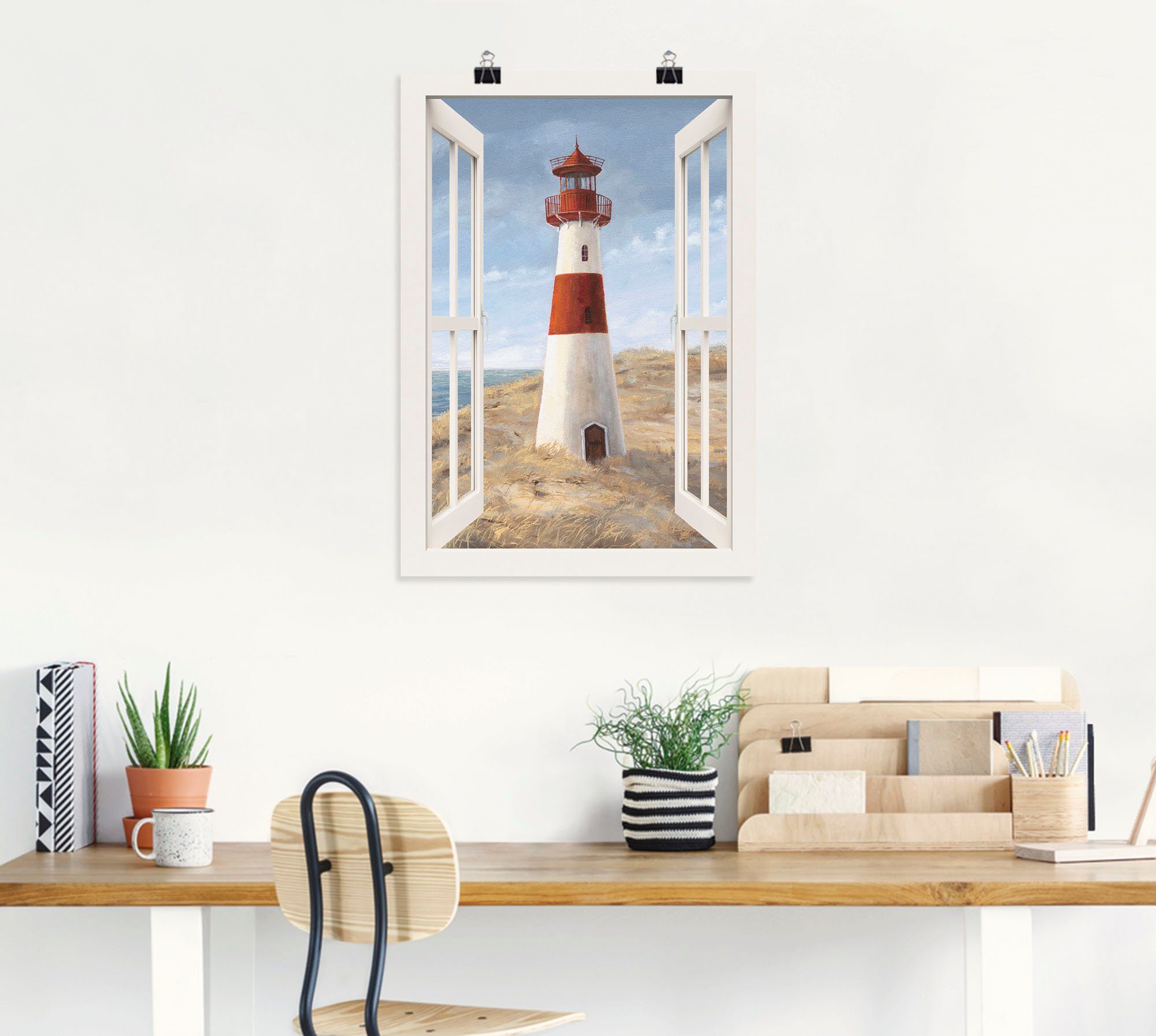 Artland Wandbild Leuchtturm I Fensterblick, Gebäude (1 St), als Alubild, Leinwandbild, Poster in verschied. Größen