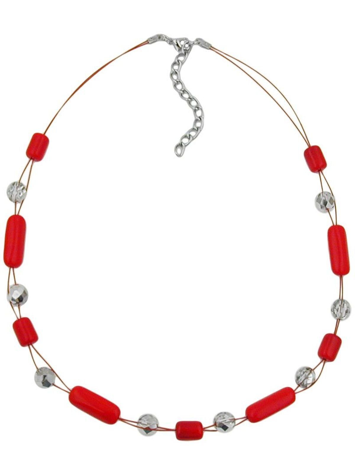 Gallay Perlenkette Drahtkette mit Glasperlen Walze rot und kristall silber-verspiegelt 45cm