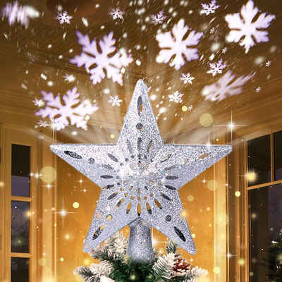 Rosnek LED Nachtlicht »Weihnachtsbaumspitze Stern LED Projektion,Schneeflocke 3D Lichteffekte«, Christbaumschmuck