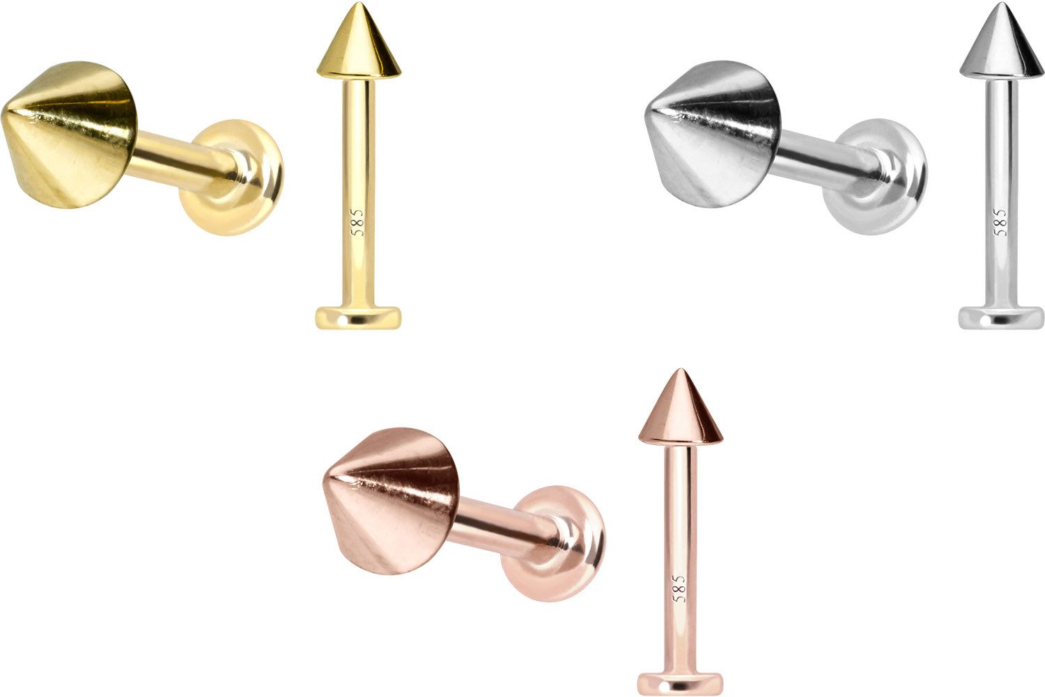 PIERCINGLINE Piercing-Set 14 Karat Gold Labret mit Innengewinde SPITZE (Labrets, 1-tlg)