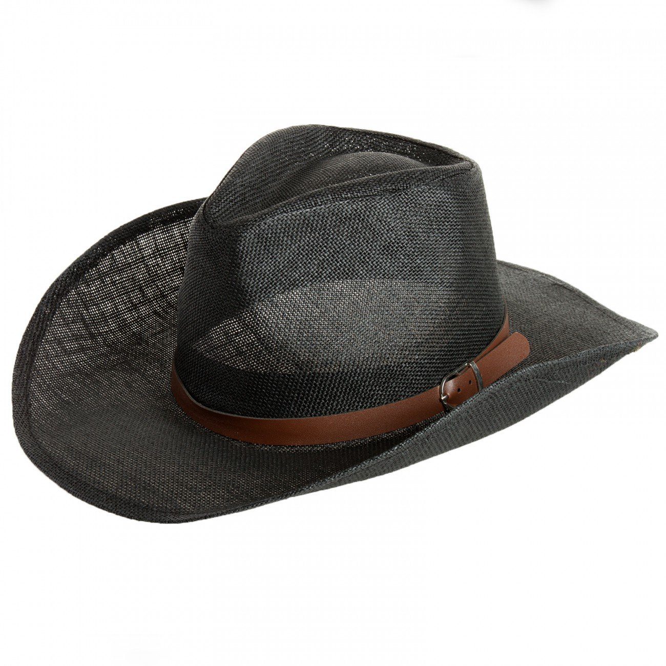 Caspar Cowboyhut HT009 Herren Cowboy Hut mit braunem Gürtelband schwarz