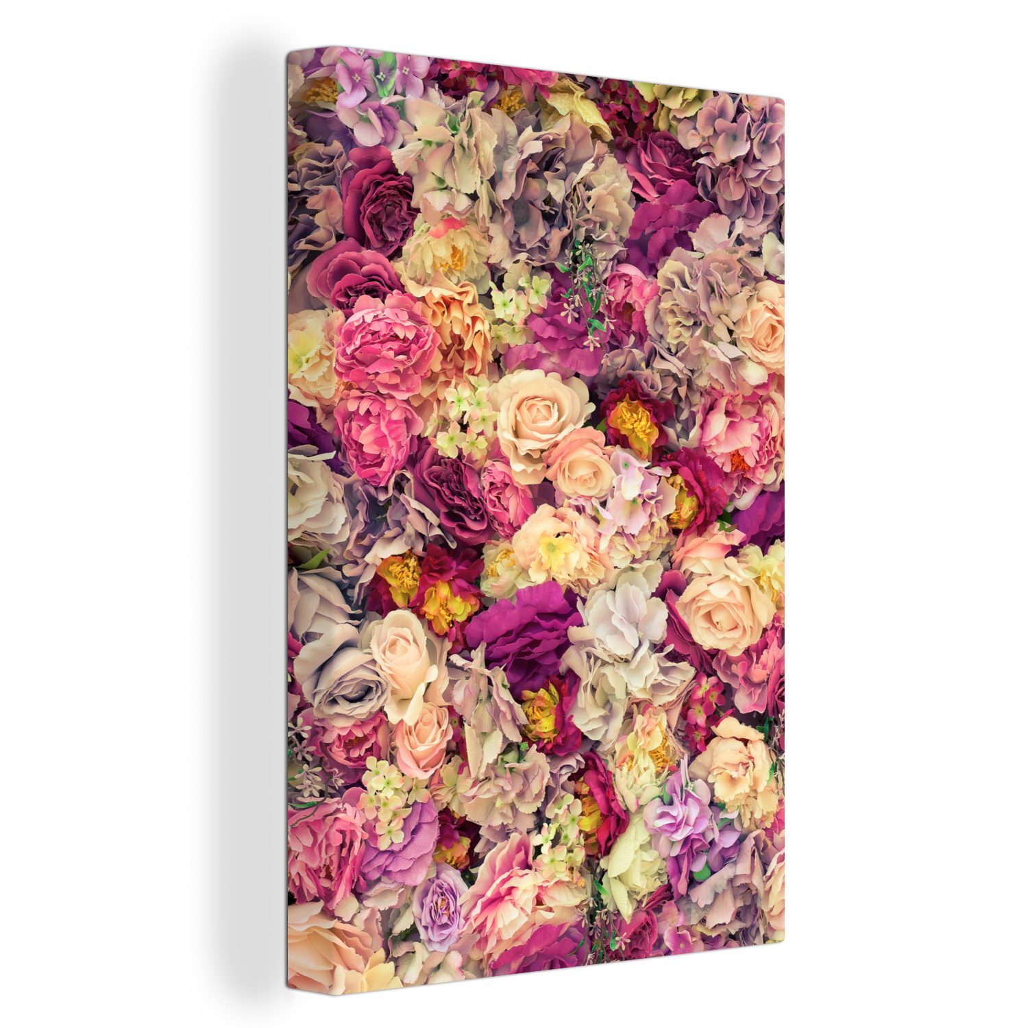 - Zackenaufhänger, Gemälde, Blumen Leinwandbild OneMillionCanvasses® 20x30 - bespannt cm inkl. St), (1 fertig Romantisch, Rosen Leinwandbild