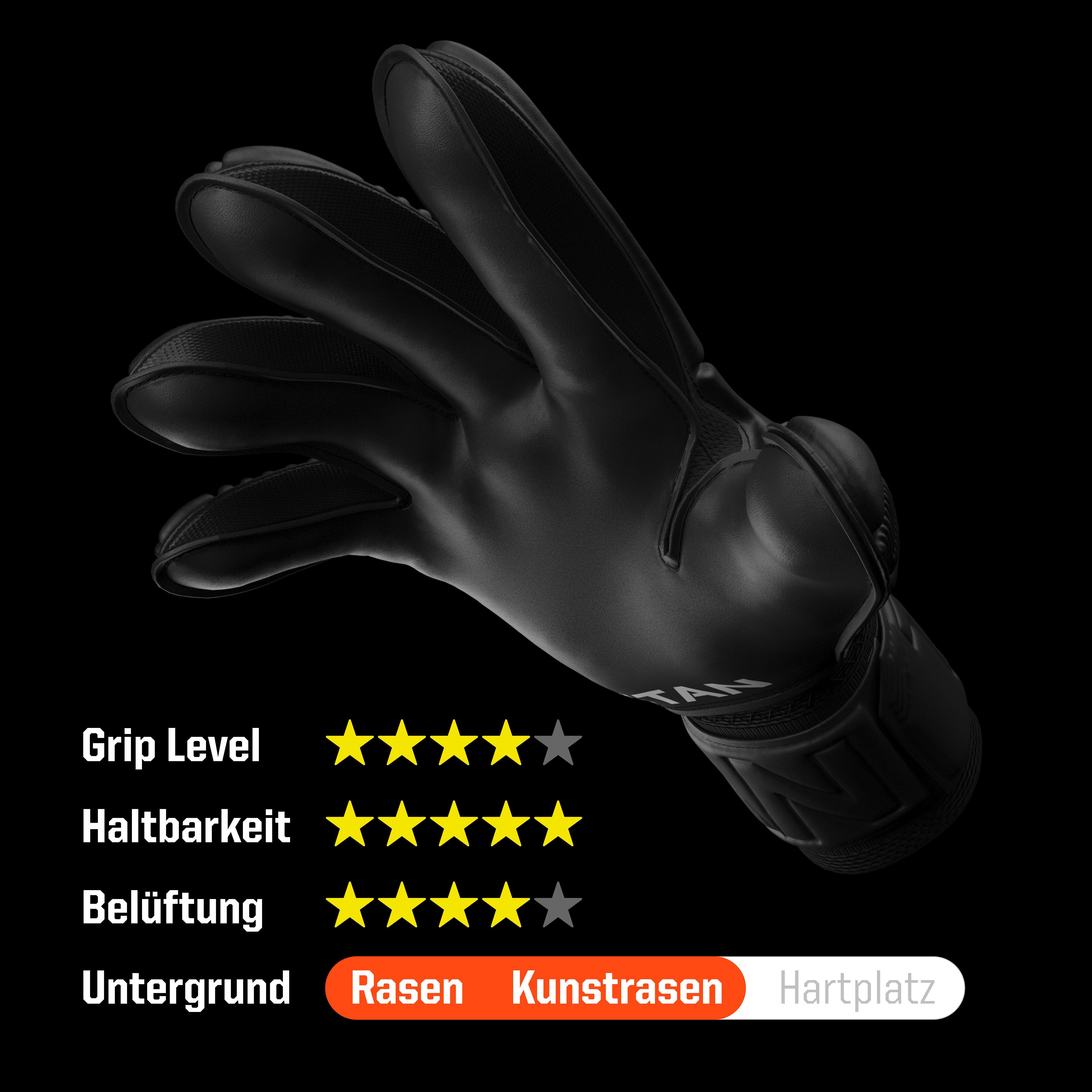 T1TAN Torwarthandschuhe Erwachsene, CLASSIC Black-Out, Größe 6-11