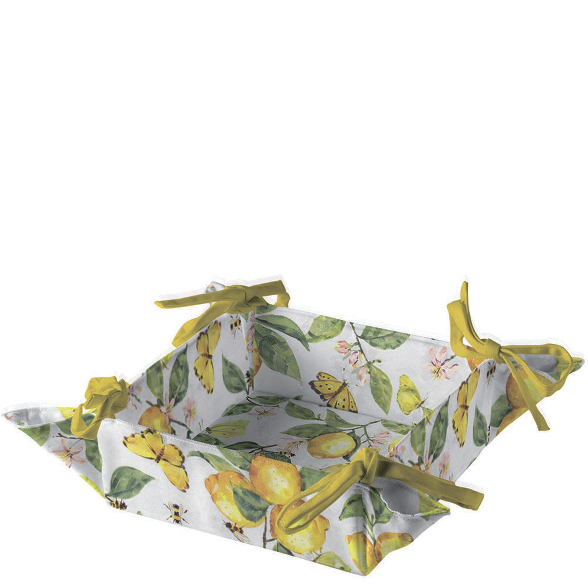 Ambiente Luxury Paper Products Brotkorb, Kunststoff, Brotkorb Baumwolle 20 x 20cm mit Zitronen & Schmetterlingen Gelb Weiß