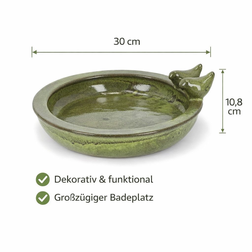 esschert design Vogeltränke Vogeltränke rund grün – Terracotta – Wasserstelle & Badeplatz für Vöge