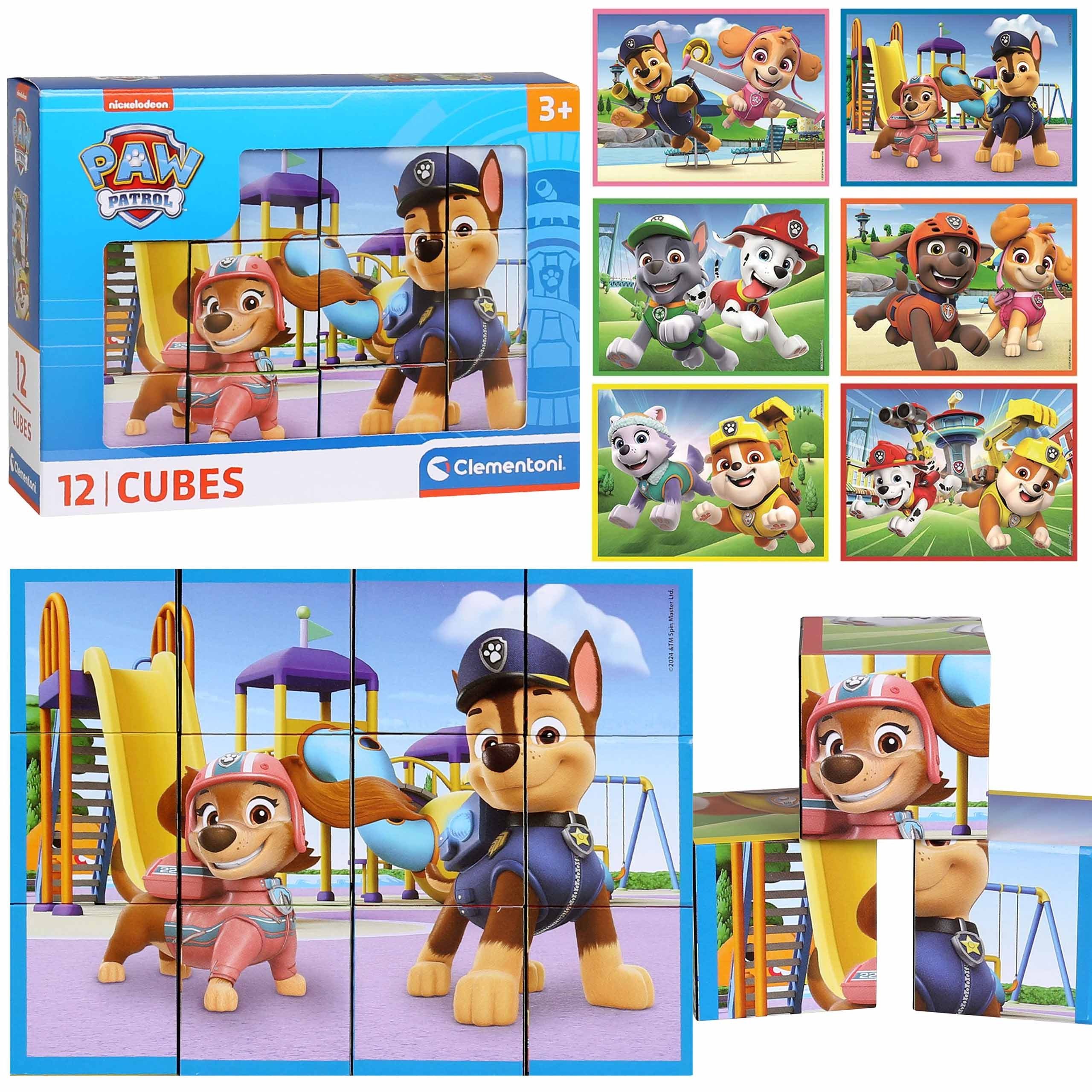 Sarcia.eu Paw Patrol Würfelbausteine für Kinder, 12 Clementoni-Bausteine Konstruktionsspielsteine