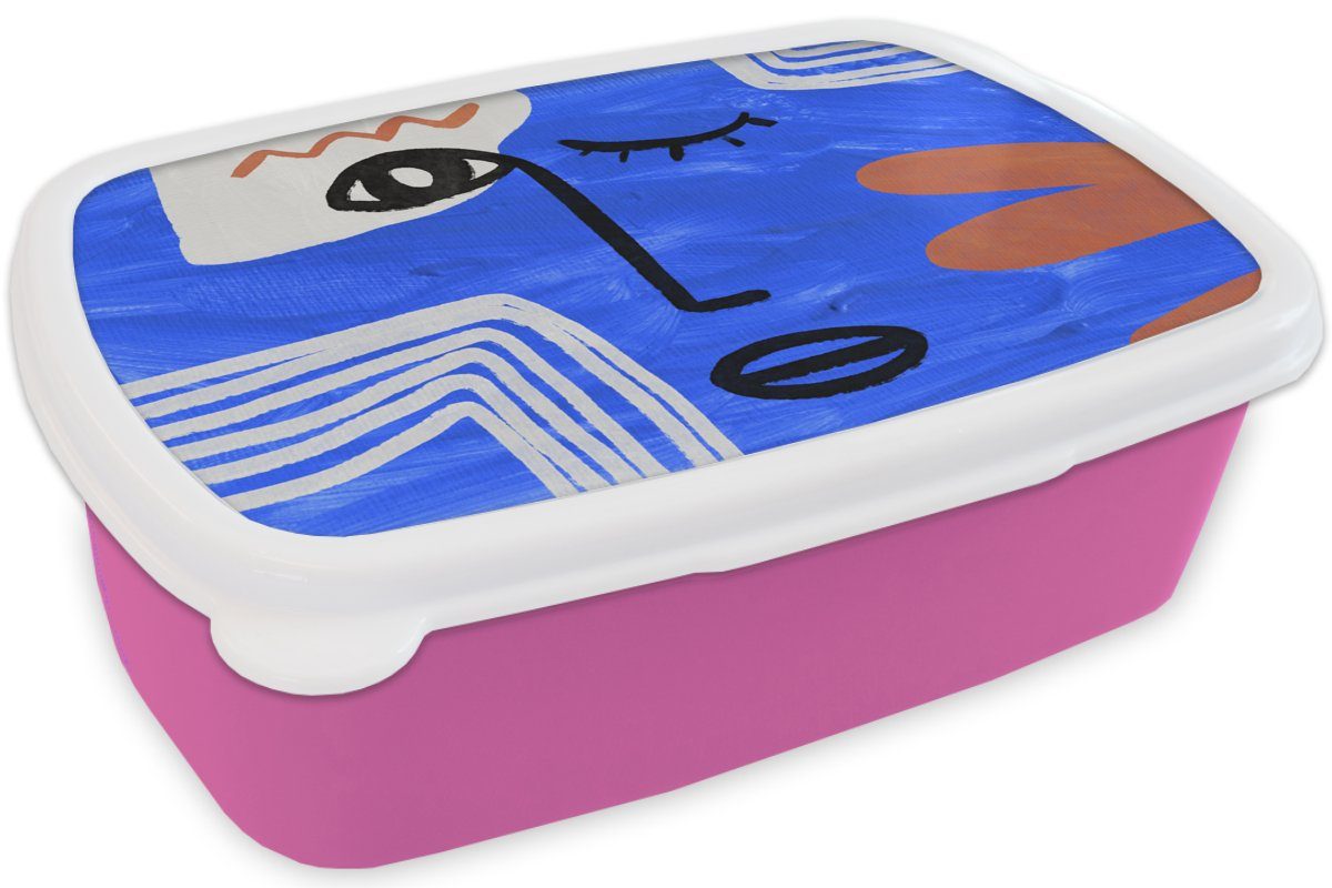 Erwachsene, Brotdose MuchoWow Kinder, - Kunststoff (2-tlg), rosa Snackbox, Abstrakt, Brotbox Blau Mädchen, Lunchbox für - Gesicht Kunststoff,