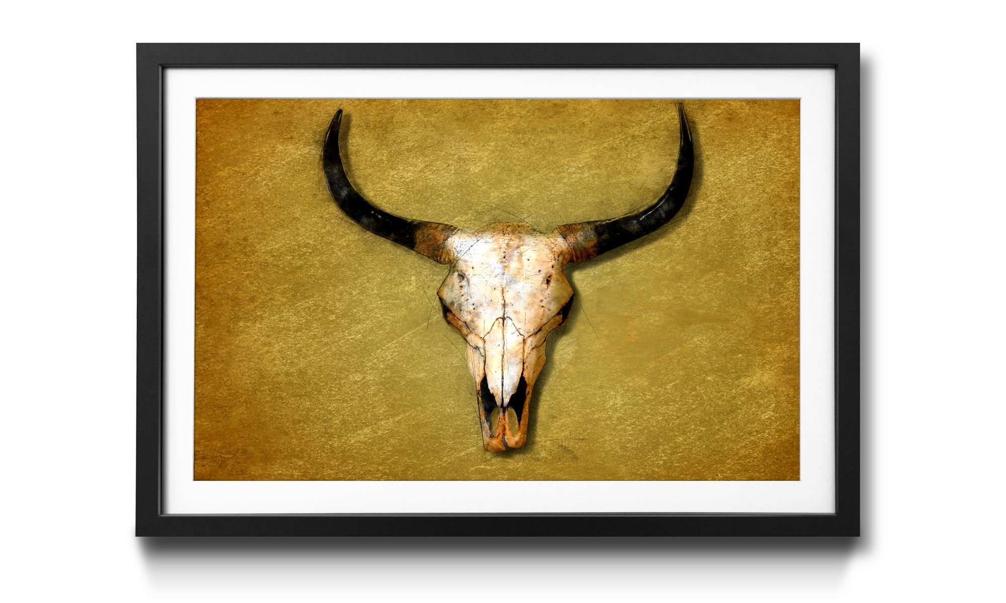 WandbilderXXL Bild mit Rahmen The Bull, Tierschädel, Wandbild, in 4 Größen erhältlich