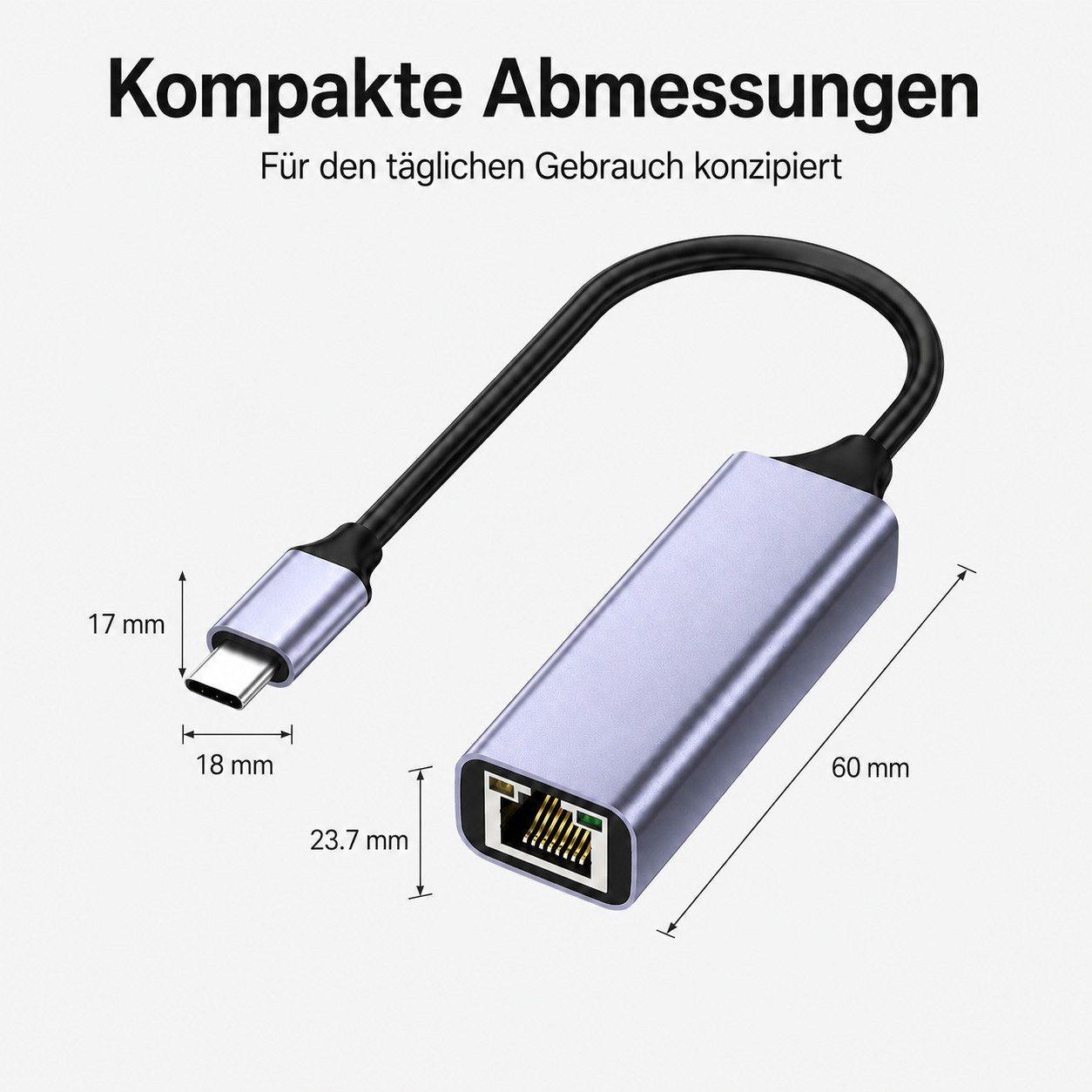 XEOOCE Netzwerkadapter, Typ-C, Gigabit-Ethernet, 1 Stück, Silber Netzwerk-Adapter DVI-D zu USB Typ A