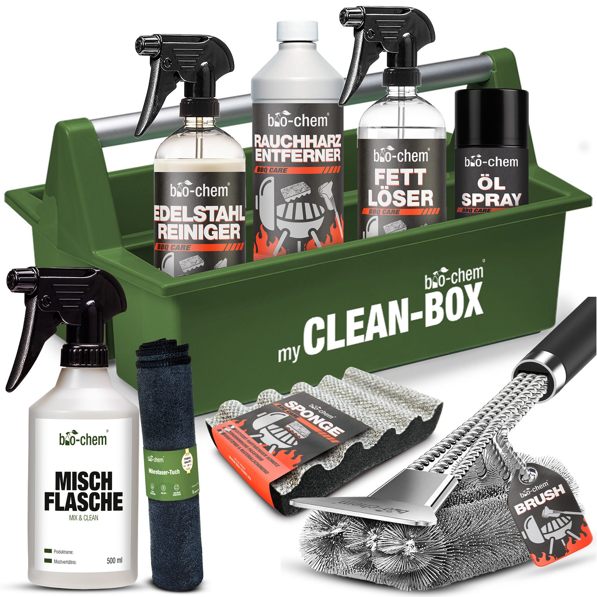 bio-chem Grillreiniger (Sparpaket, [- 4-teiliges Set mit Reinigern & Zubehör)