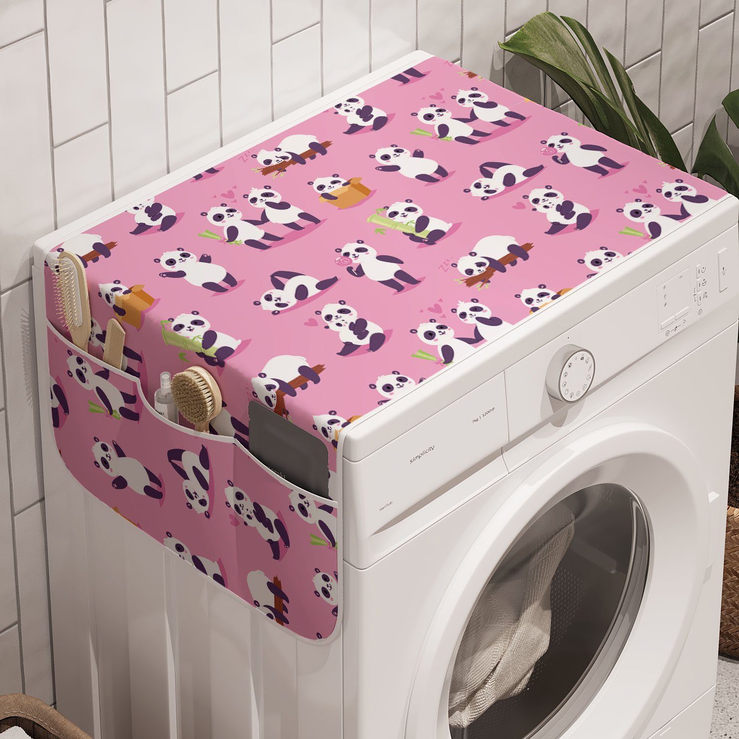 Abakuhaus Badorganizer Anti-Rutsch-Stoffabdeckung für Waschmaschine und Trockner, Tierkunst Panda-Bär, Dinge zu tun