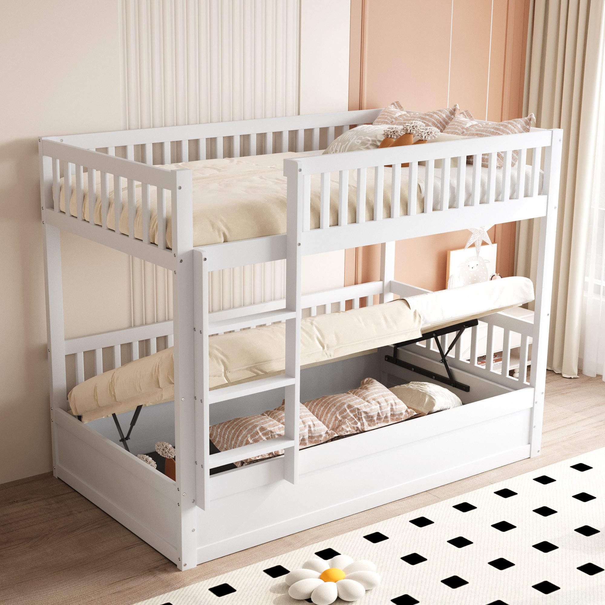 Merax Etagenbett (Kiefernholz Stockbett Stauraumbett, 205 x 95 x 150 cm, 1- günstig online kaufen