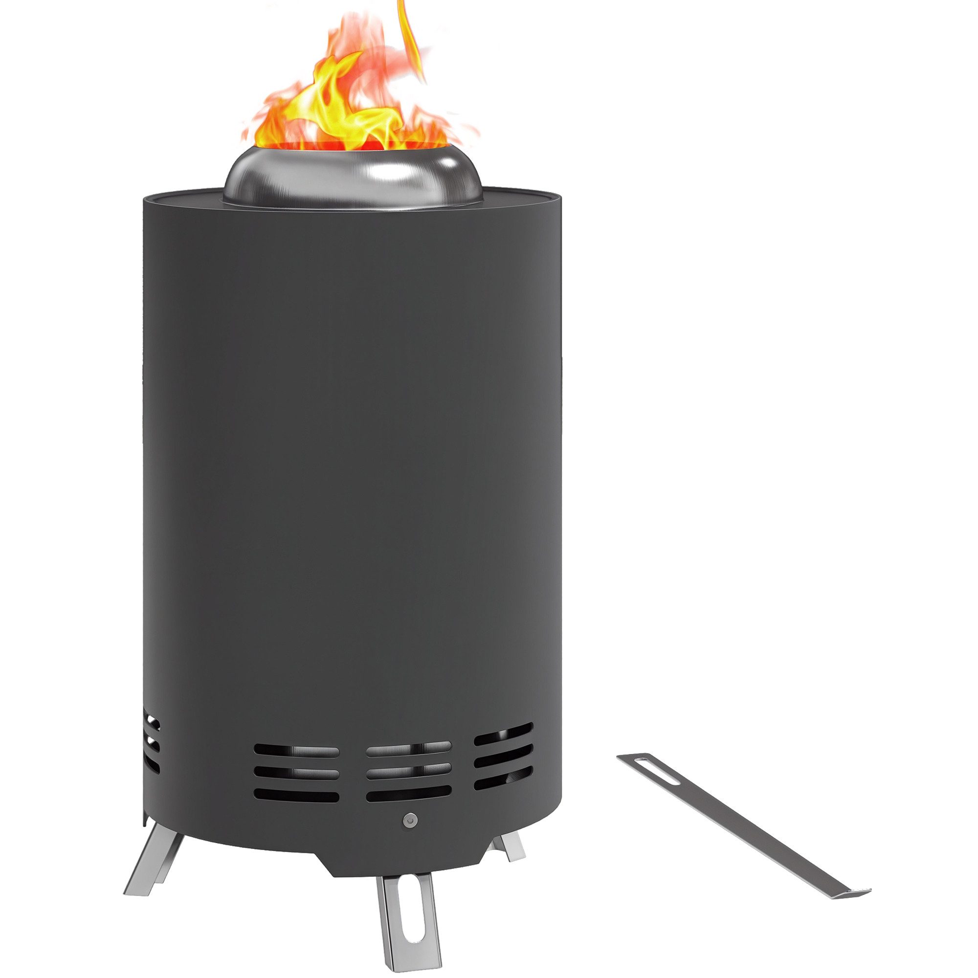 Outsunny Feuerschale Feuerschale Feuerstelle mit Schürhaken Rauchfreie für Garten Grau, (Feuerstelle, 1-St., Rauchfreie Feuerkorb), für Garten, Balkon Terrasse, Outdoor BBQ Camping Grau
