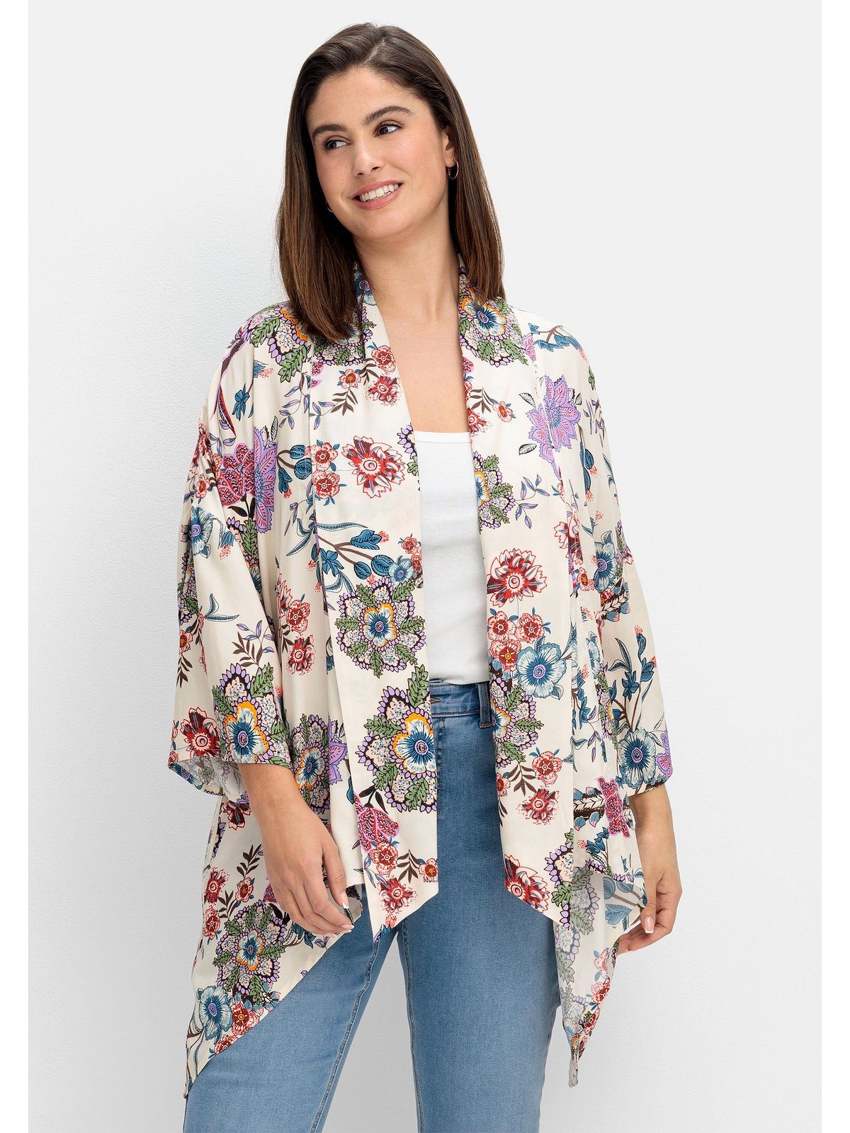 sheego by Joe Browns Longbluse Große Größen im Kimono-Stil, mit Blumendruck